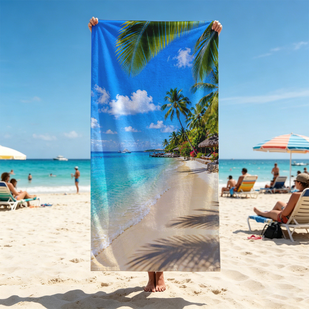 Tropical Beach with Palm Trees and Crystal Clear Water - Beach towels