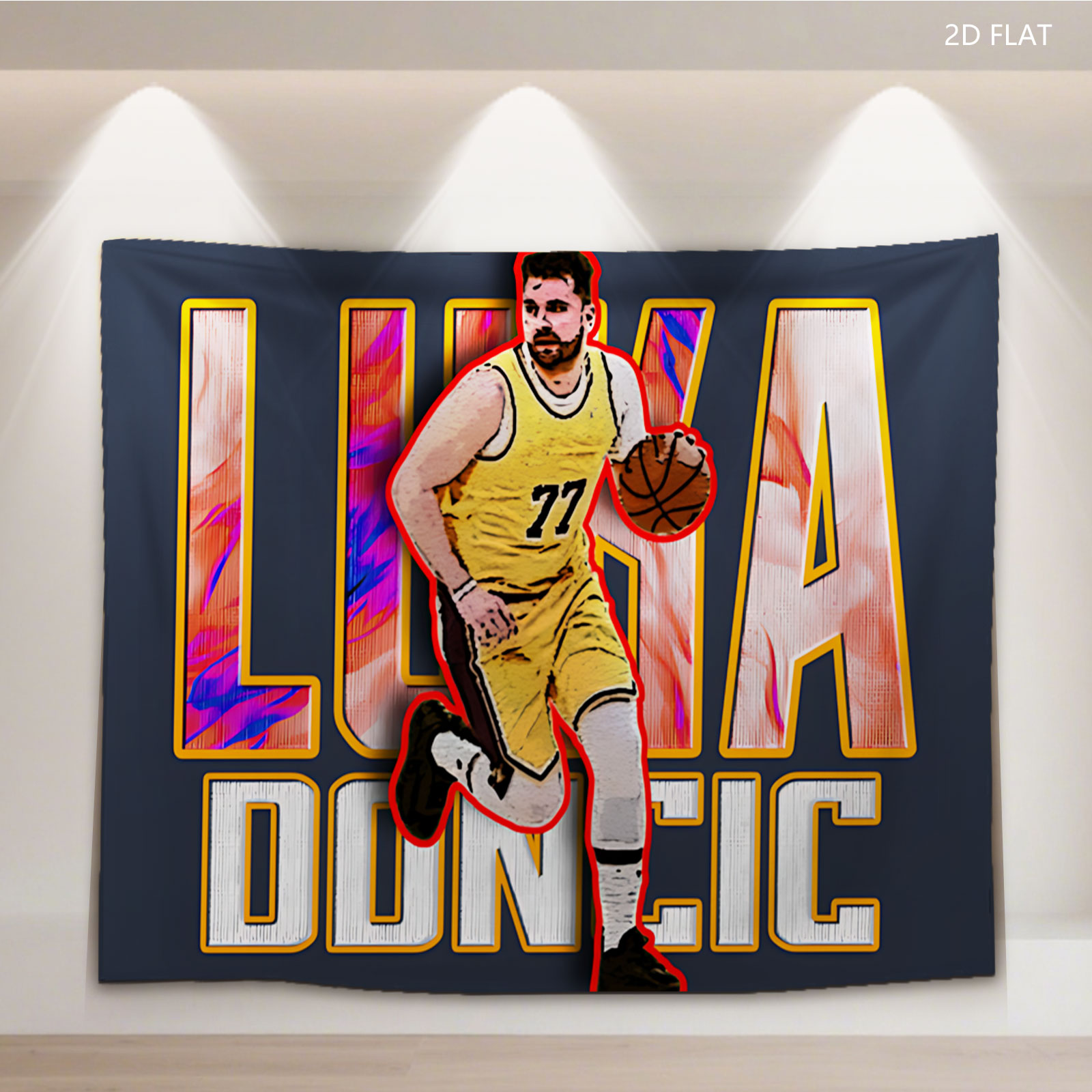 Luka Doncic in Action: NBA Star with Ball, Wearing Jersey #77 - Tapestry