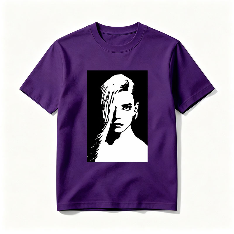 Stylized Black and White Portrait of a Woman with Long Hair - Tee