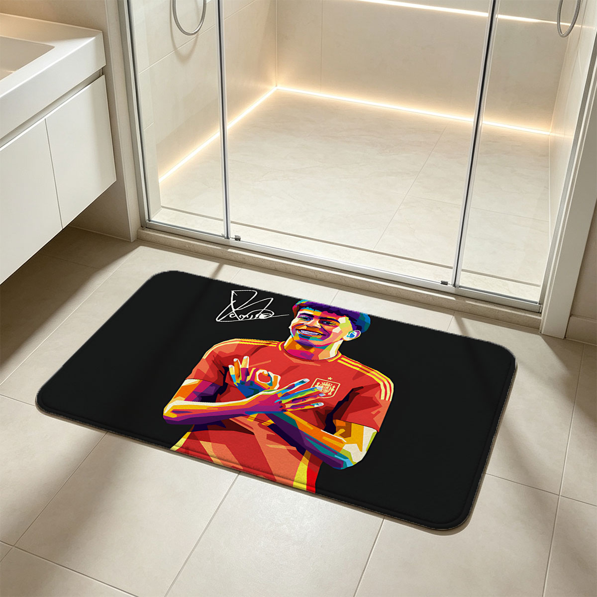 Lamine Yamal in Spain National Team Jersey, Vibrant Art Portrait - Flannel floor mat
