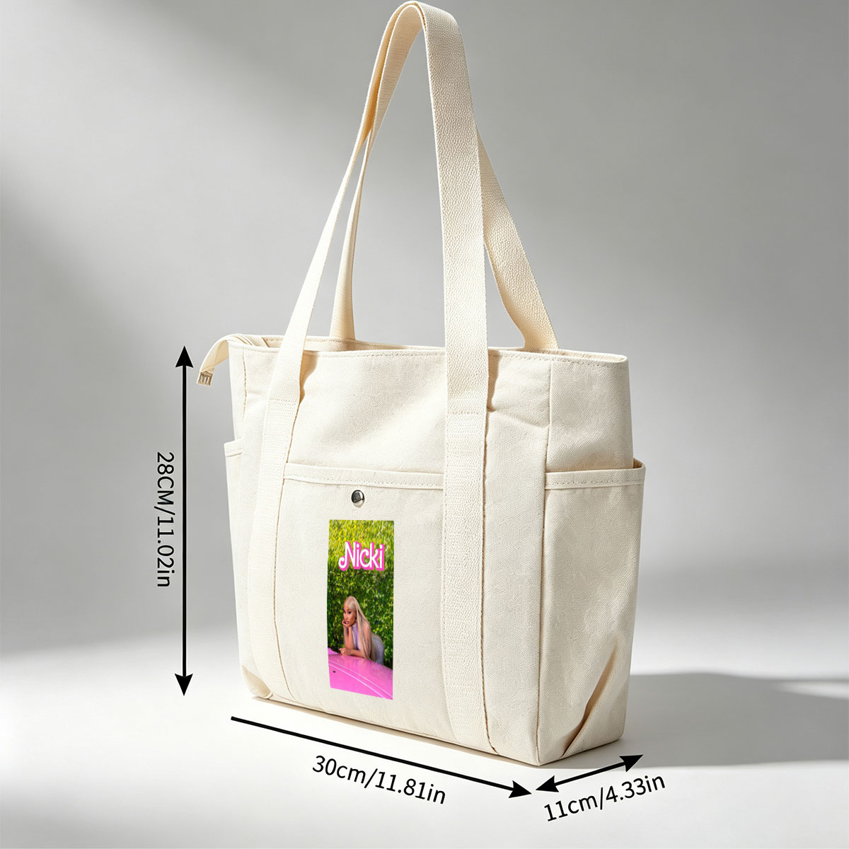 Nicki Minaj Leaning on Pink Car in Front of Green Hedge Wall - Multi-pocket bags