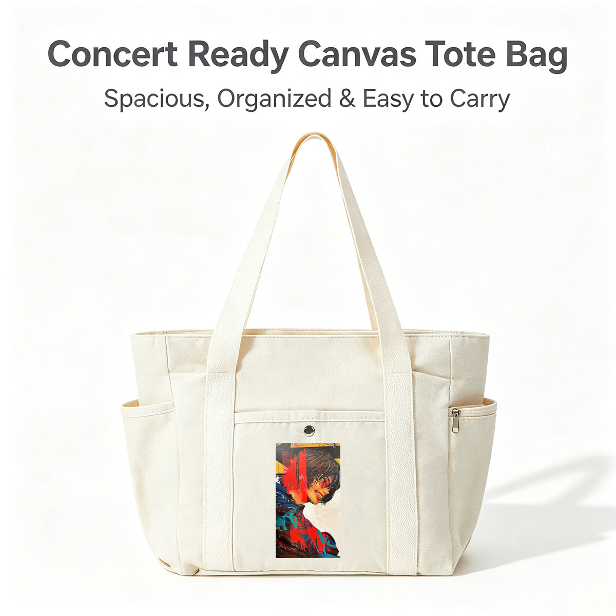 Billie Eilish in a Vibrant Artistic Portrait with Bold Colors and Abstract Elements - Multi-pocket bags