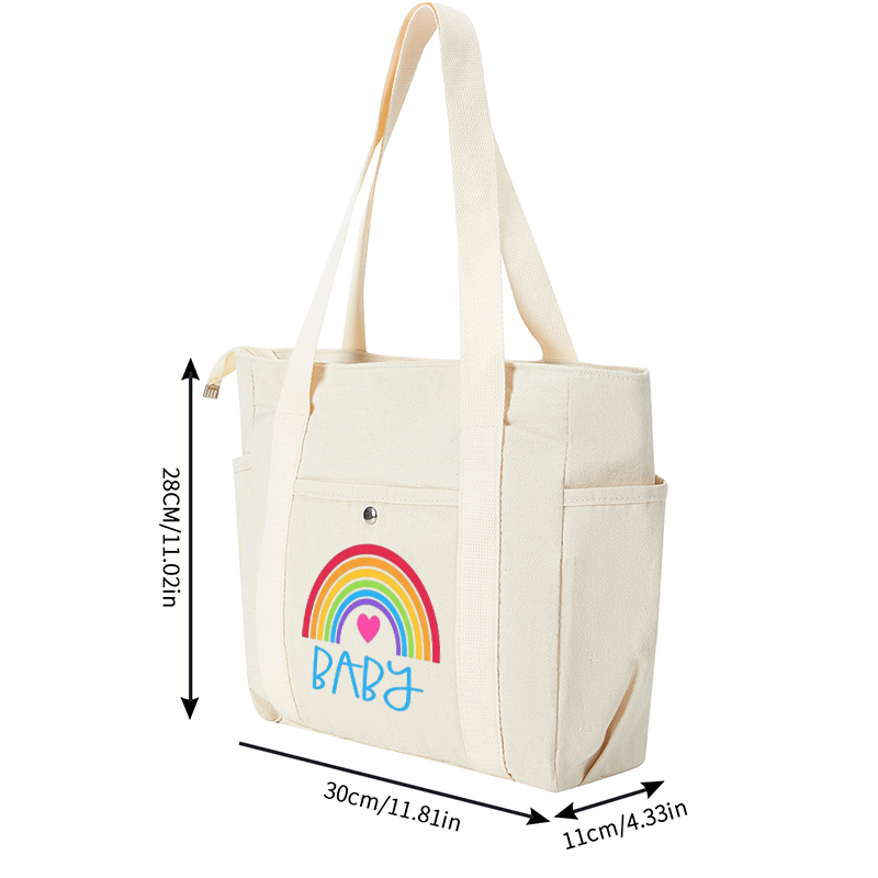 Multi Pocket Bag Beige with Rainbow Heart and 