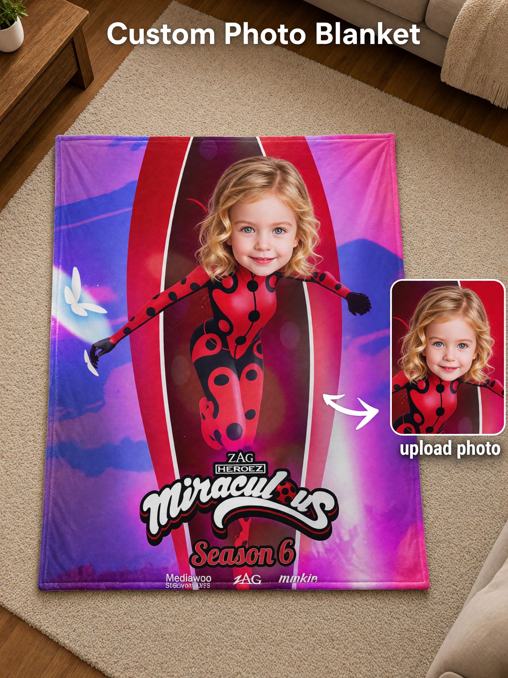 Custom Face Blanket Personalized Superhero Photo Flannel Throw for Kids, Soft Plush Bed Sofa Fleece Gift