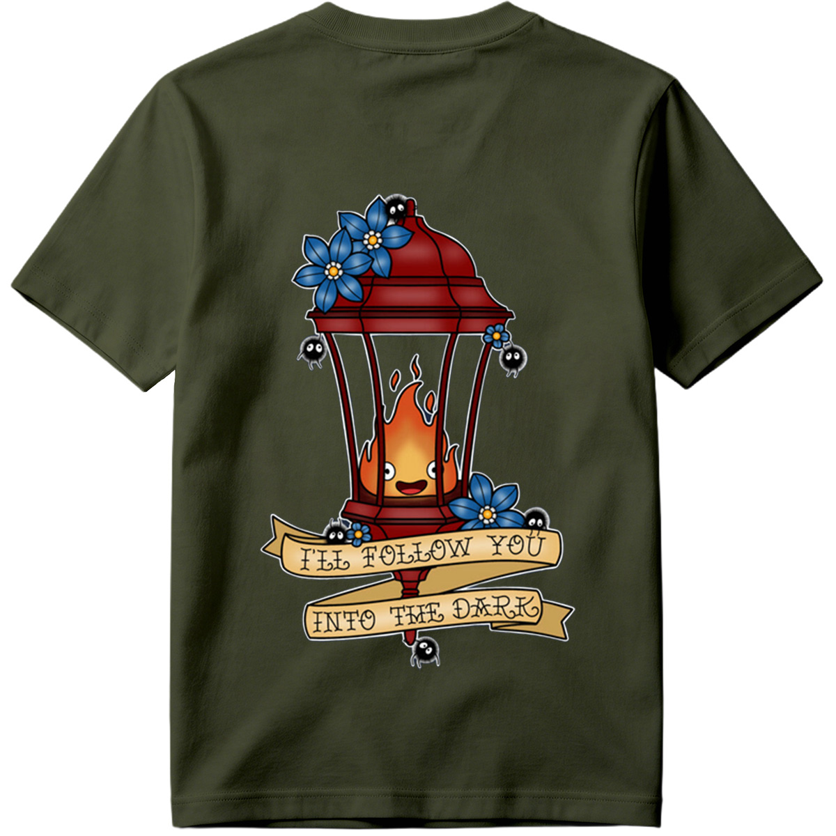 Lantern Flame with Blue Flowers and Moths: 