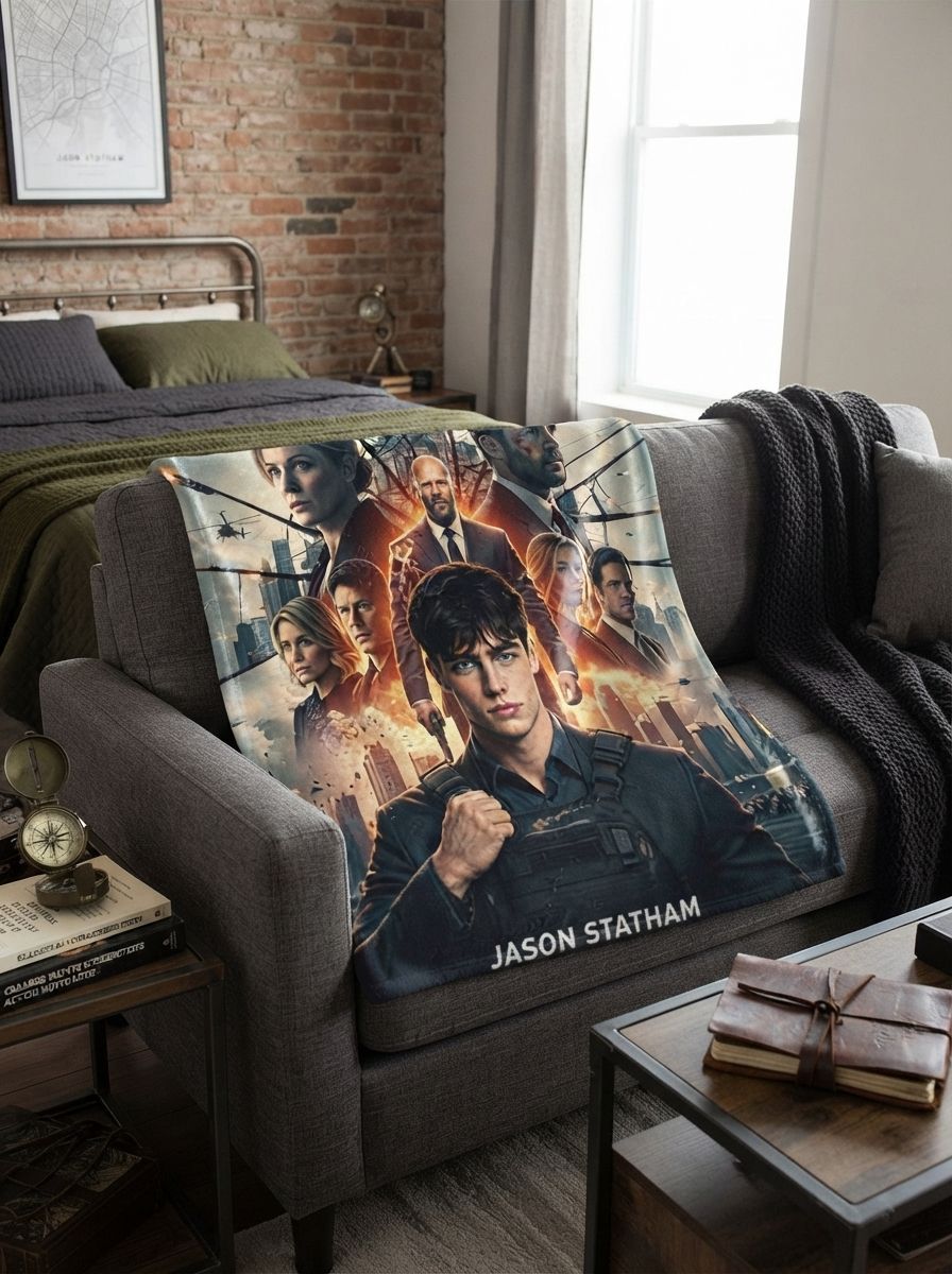 Custom Photo Face Blanket Personalized Action Movie Star Flannel Throw Blanket Ultra Soft Anti-Pilling Cozy Bed Couch