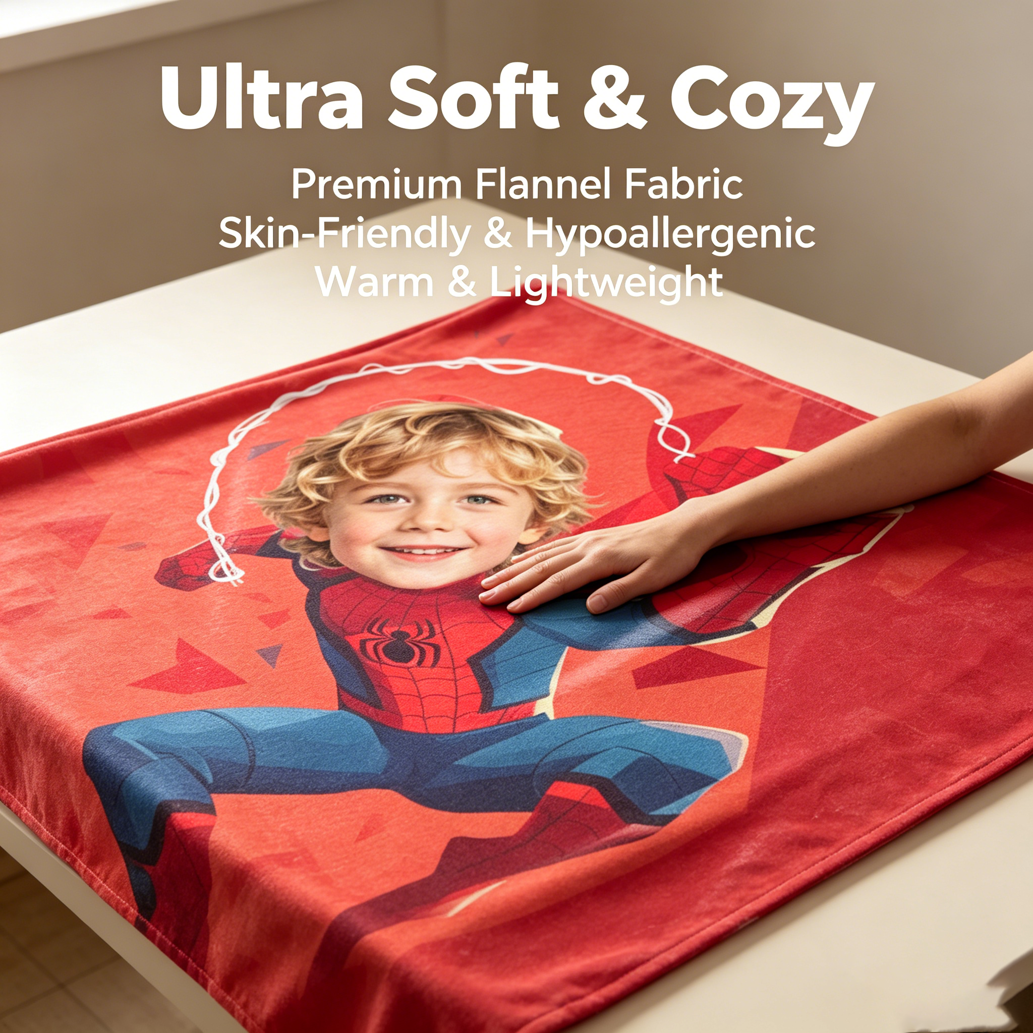 Personalized Spider-Man Face Blanket - Custom Photo Superhero Throw Blanket