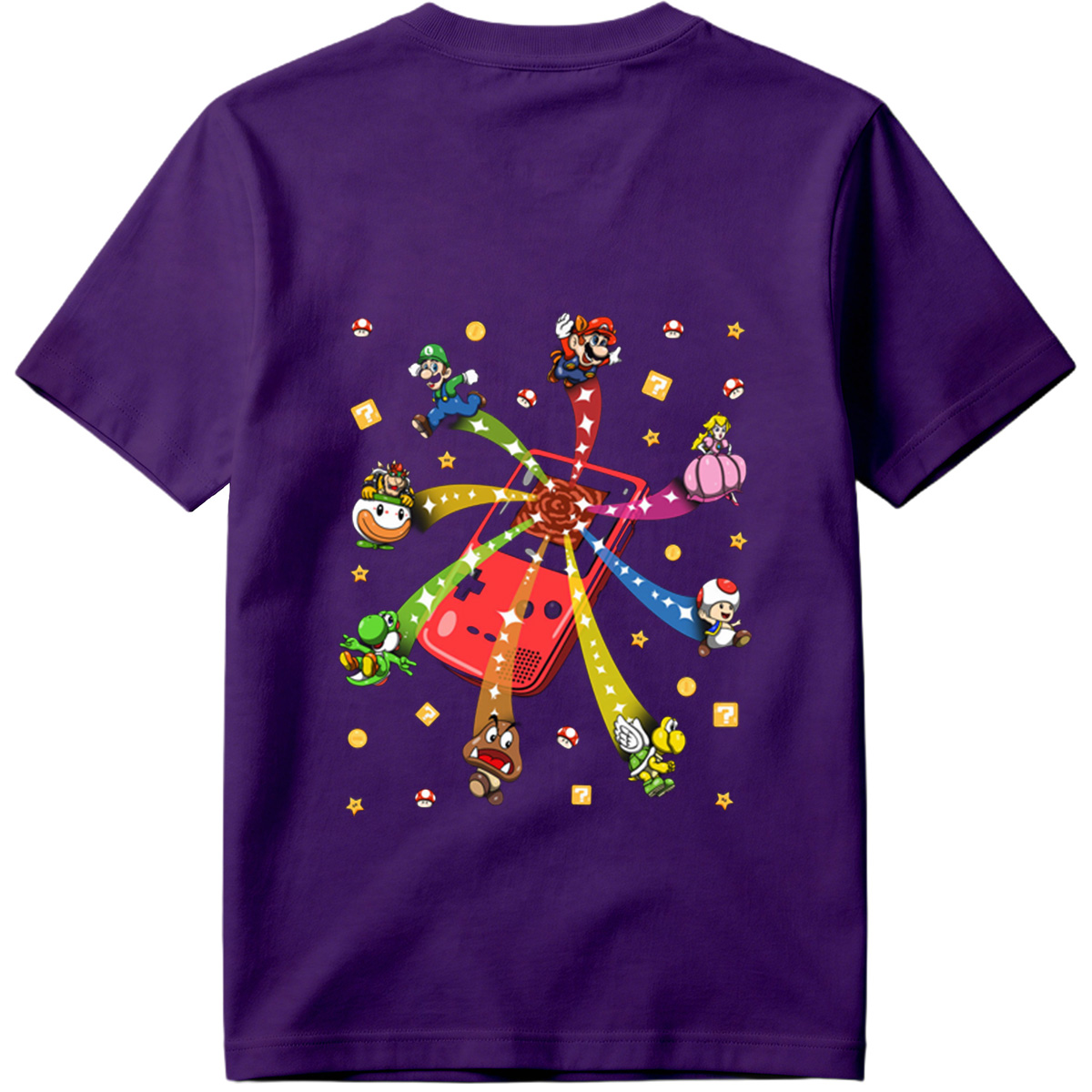 Super Mario Characters Bursting from a Game Console - Tee