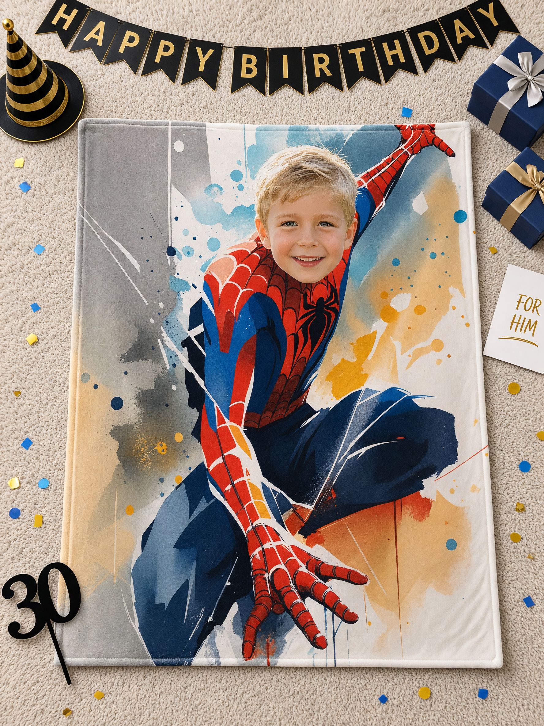 Custom Photo Face Superhero Blanket, Personalized Soft Flannel Throw for Kids and Adults, Ideal Birthday Gift