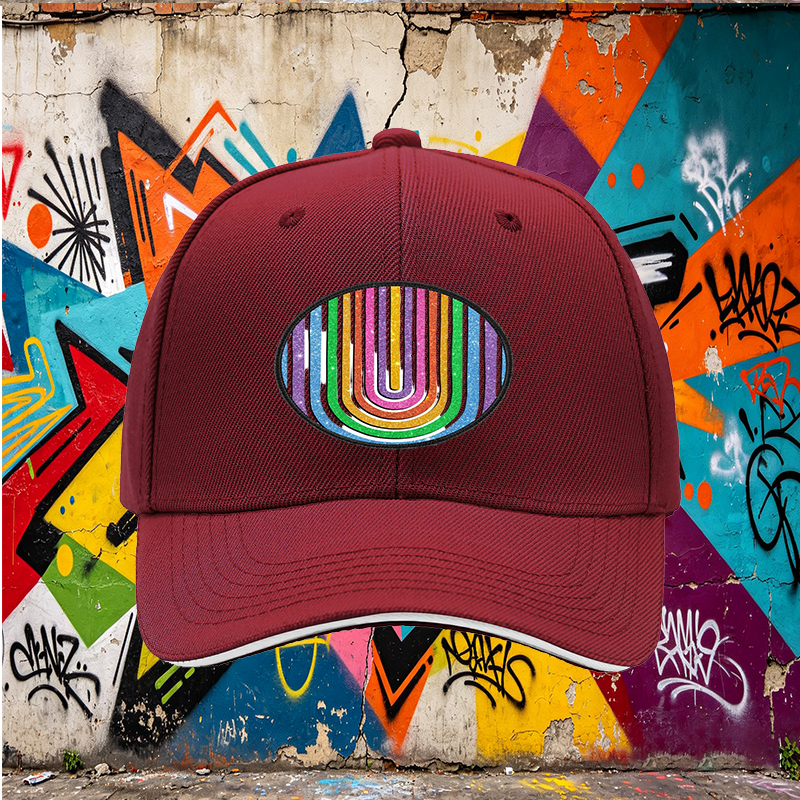 Unisex Classic Sandwich Hat with Glitter Rainbow Arc Print - Stylish Sun Protection Cap for Outdoor Activities, Perfect for Fashion-Loving Adults and Urban Explorers