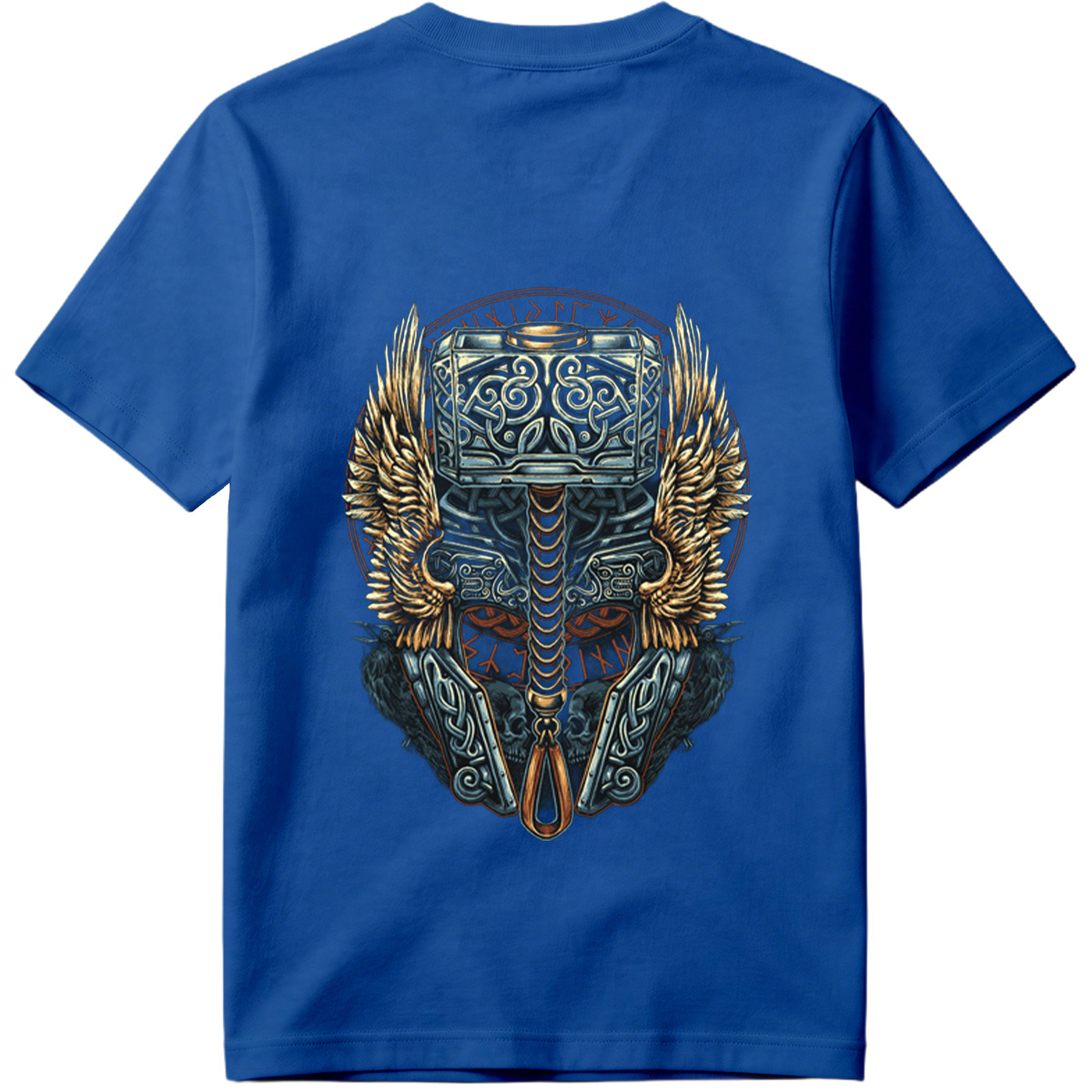 Thor's Hammer Mjolnir with Norse Symbols and Wings - Tee