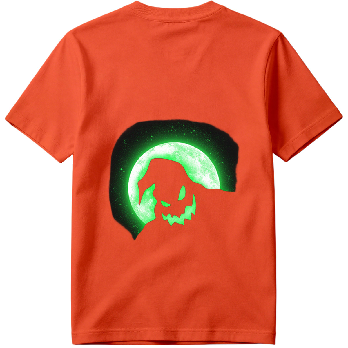 Pumpkin Head Silhouette Against Green Moon - Tee