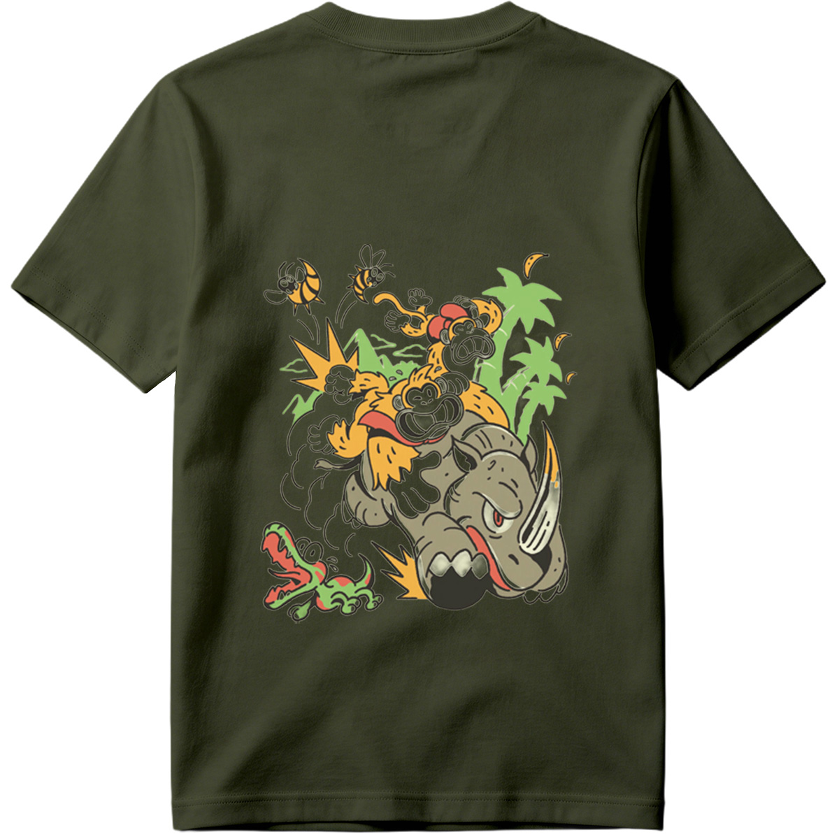 Donkey Kong and Diddy Kong Ride a Rhinoceros Through Jungle Chaos - Tee