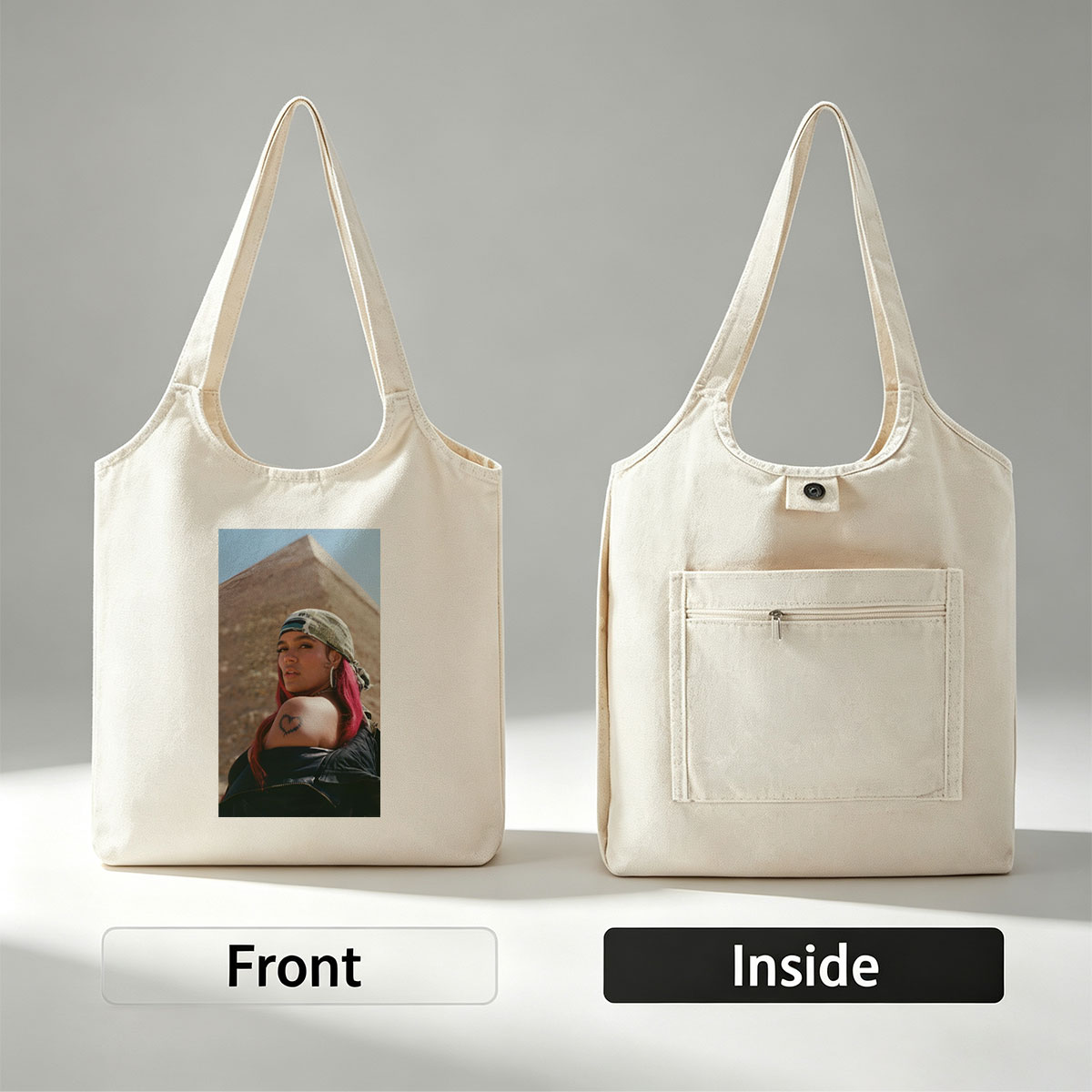 Doja Cat in Egypt with Pyramid Background and Pink Hair - Canvas shoulder bags/