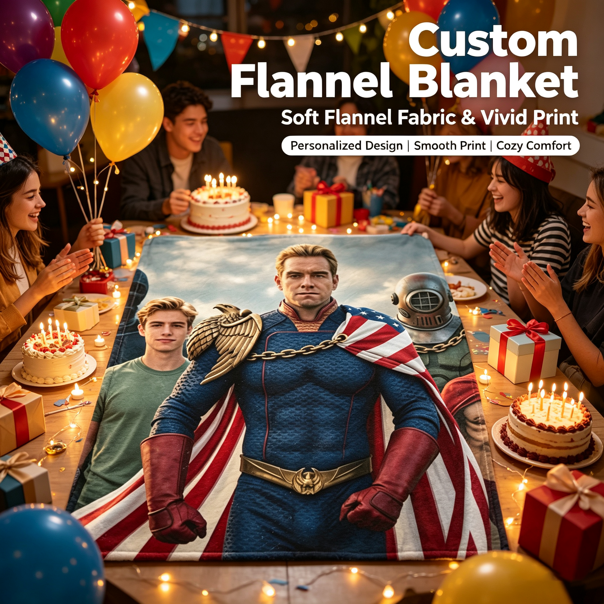 Custom Face Blanket Superhero Team IP Flannel Blanket for Home Decor and Cozy Nights Perfect Gift or Giveaway