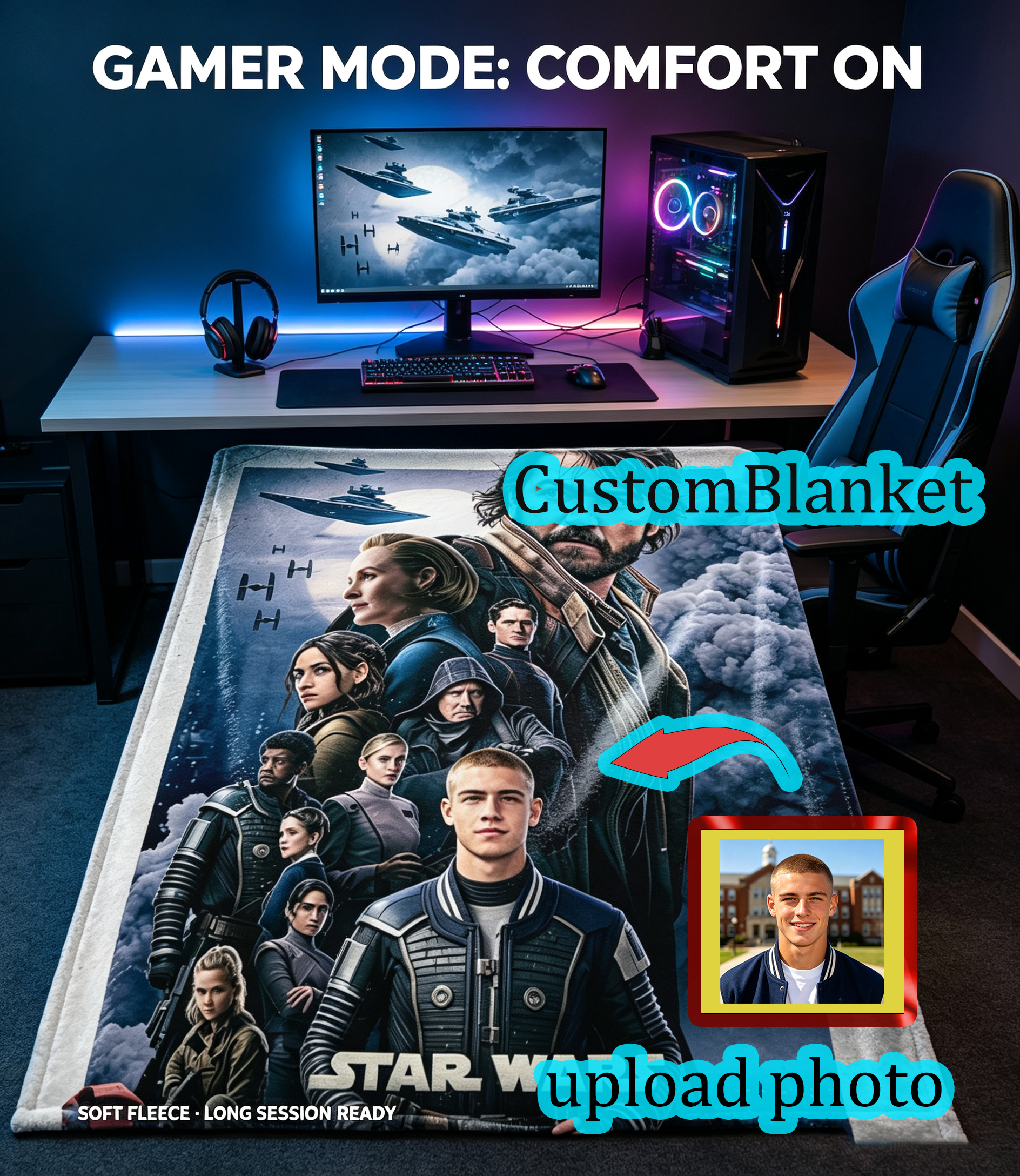 Custom Face Blanket Star Wars Andor Flannel Blanket for Fans and Collectors – Perfect Gift or Giveaway for Movie Enthusiasts