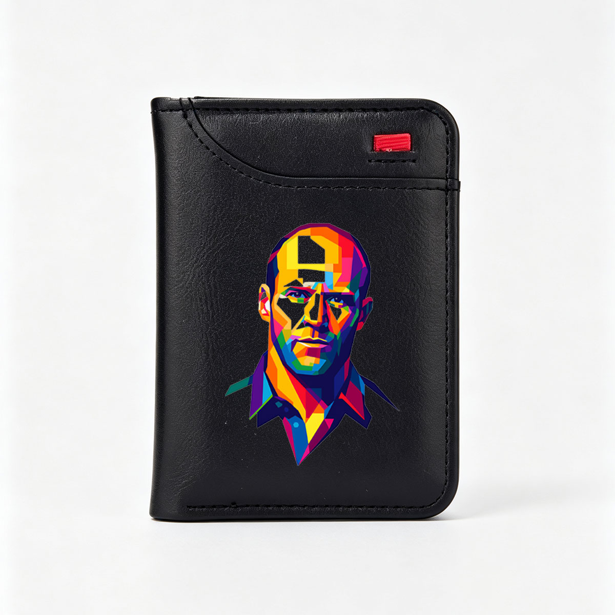Colorful Geometric Portrait of a Man - Vertical Style Wallet