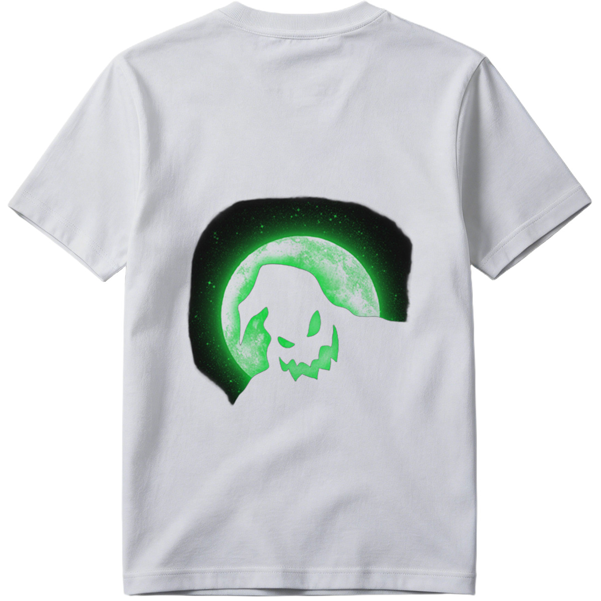 Pumpkin Head Silhouette Against Green Moon - Tee