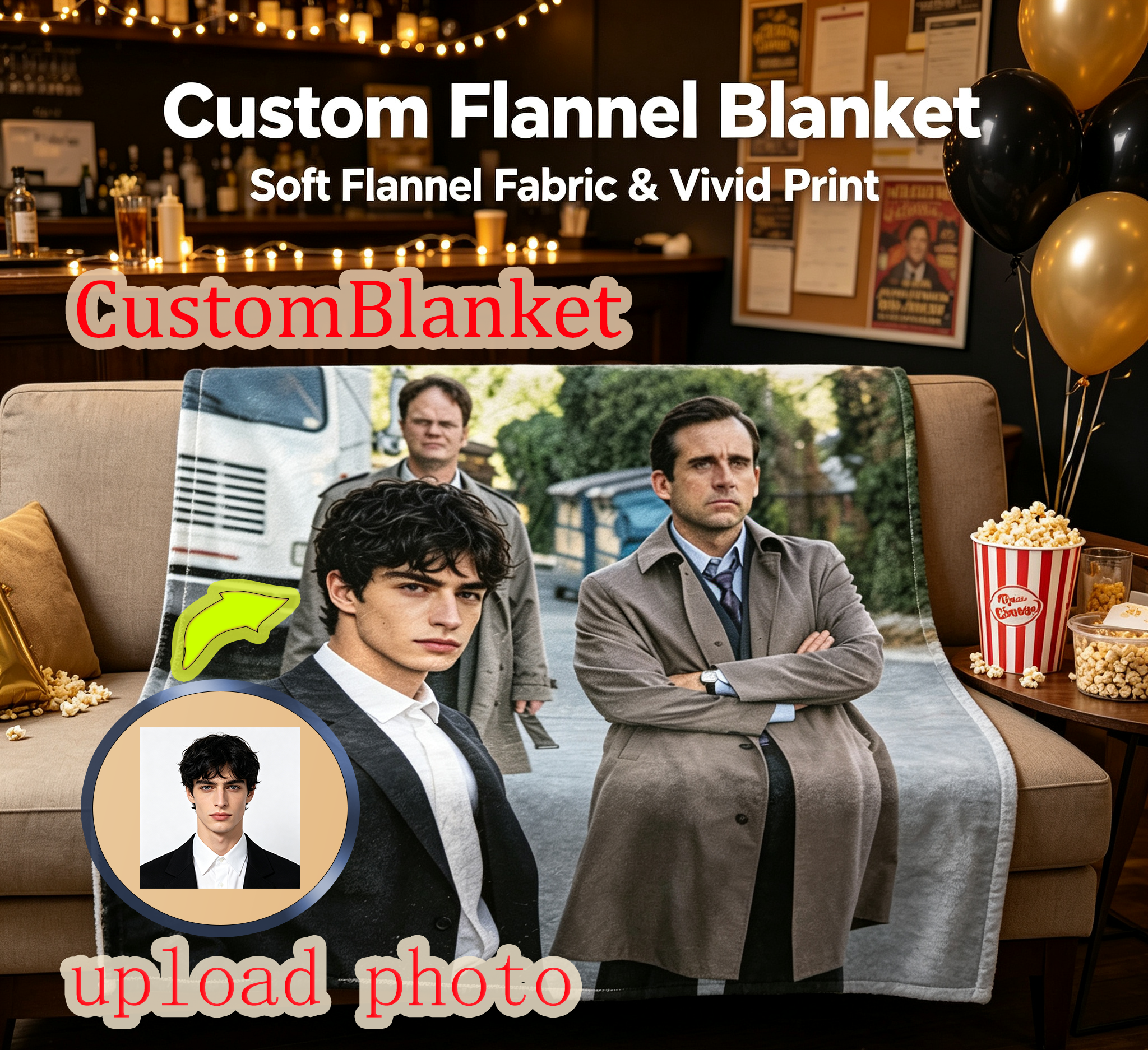 Custom Face Blanket Featuring Steve Carell and Young Actor in Dramatic Scene Flannel Blanket Perfect for Movie Fans Cozy Living Room or Bedroom Gift Idea