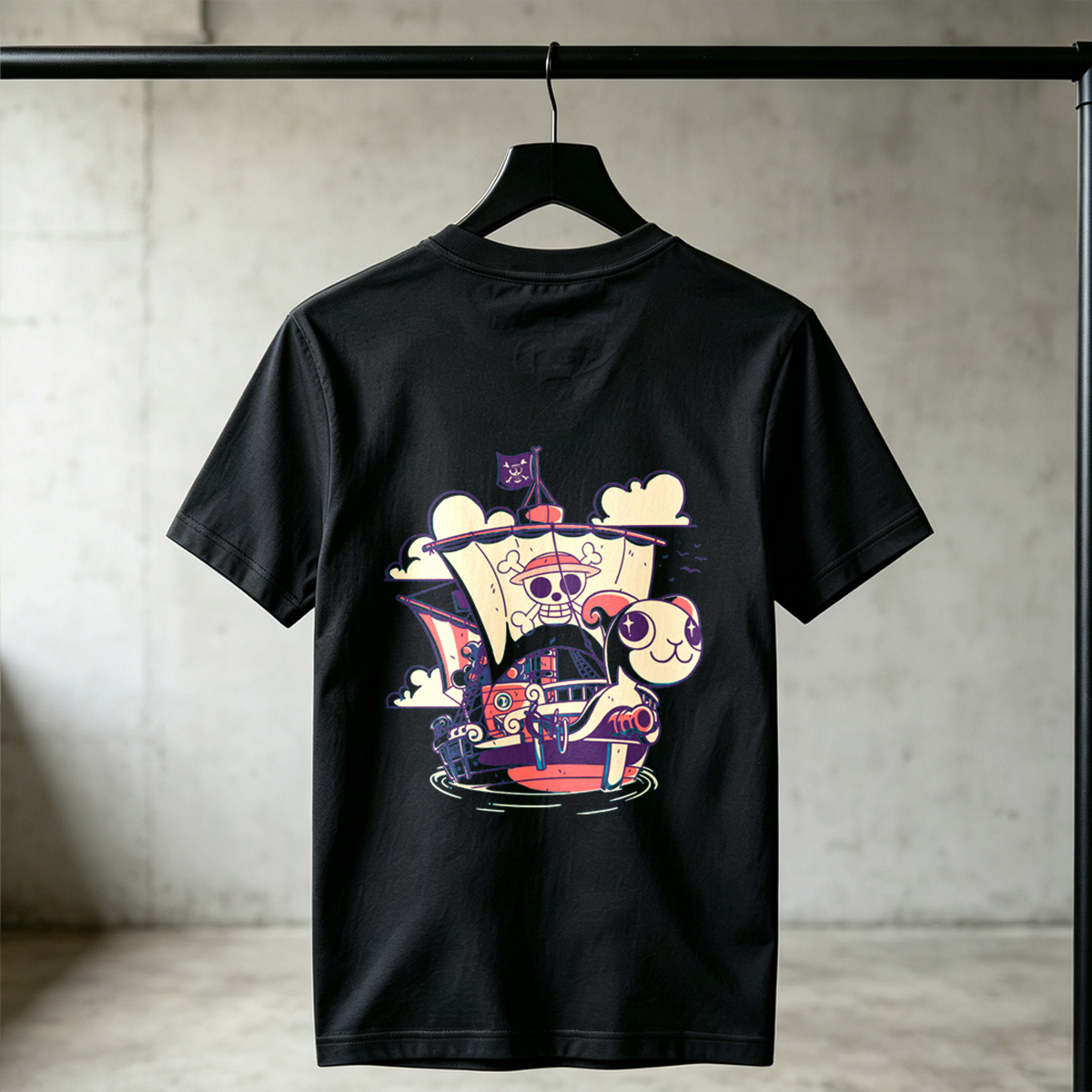 Pirate Ship with Cat and Skull Captain - Tee