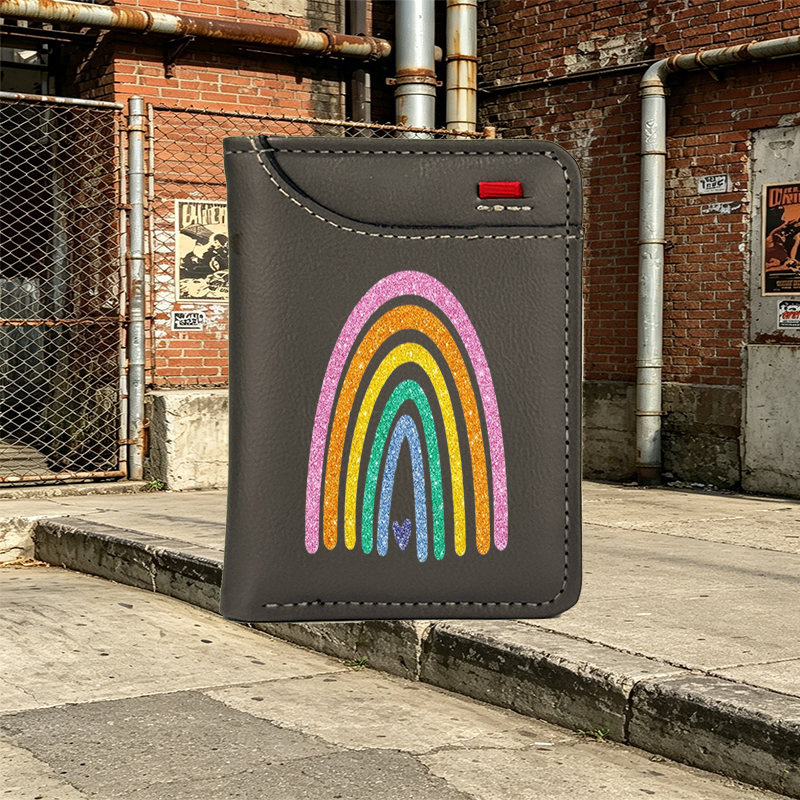 Unisex Vertical Wallet with Glitter Rainbow Print and Heart Design – Stylish Long Wallet for Everyday Use, Perfect for Students, Young Adults, and Fashion Lovers Seeking Trendy Accessory