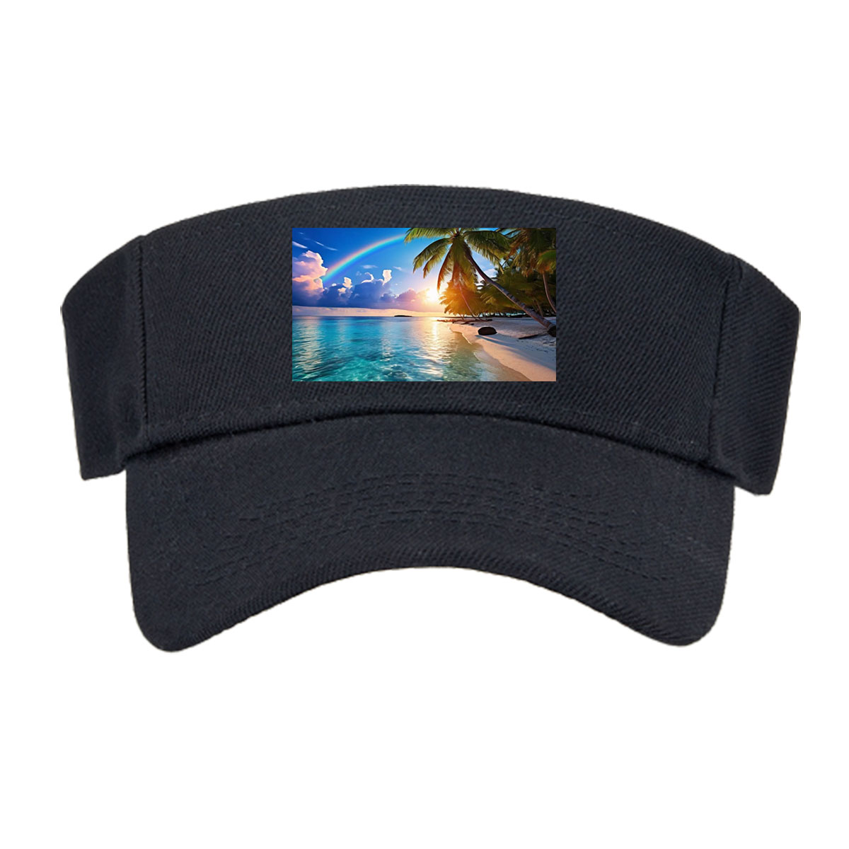 Tropical Beach with Rainbow and Palm Trees at Sunset -  Visor cap