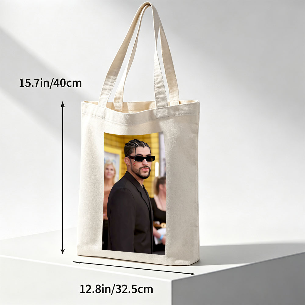 Bad Bunny at the Red Carpet Event Wearing a Black Suit and Sunglasses - Canvas tote bags