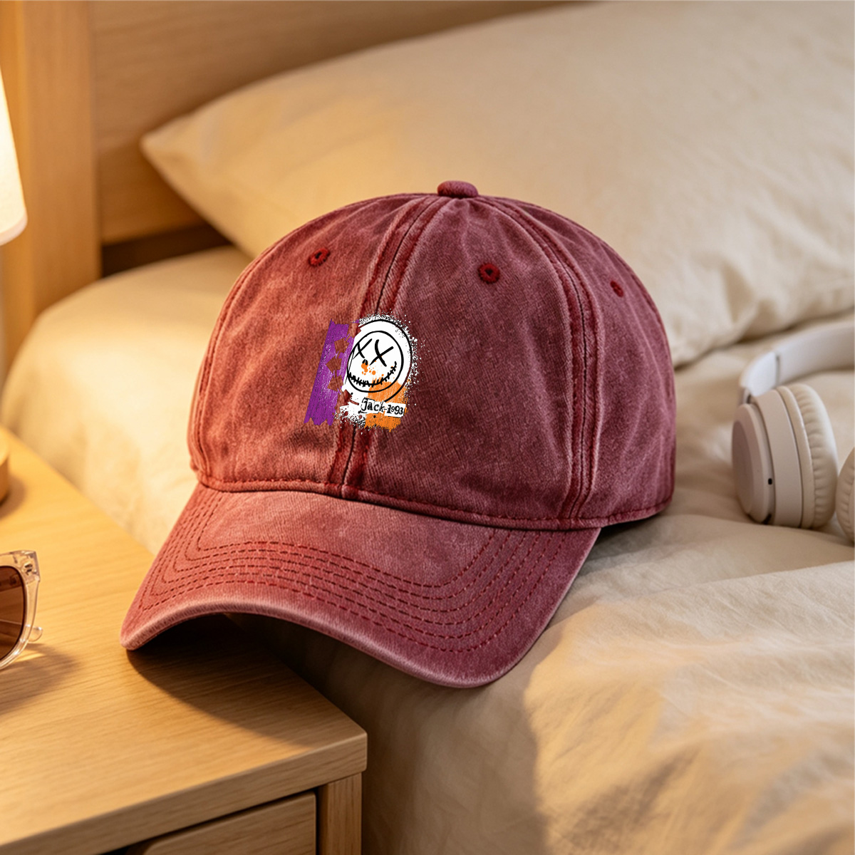 Jack-1993: The Pumpkin King's Grin - Washed Denim - Baseball Cap