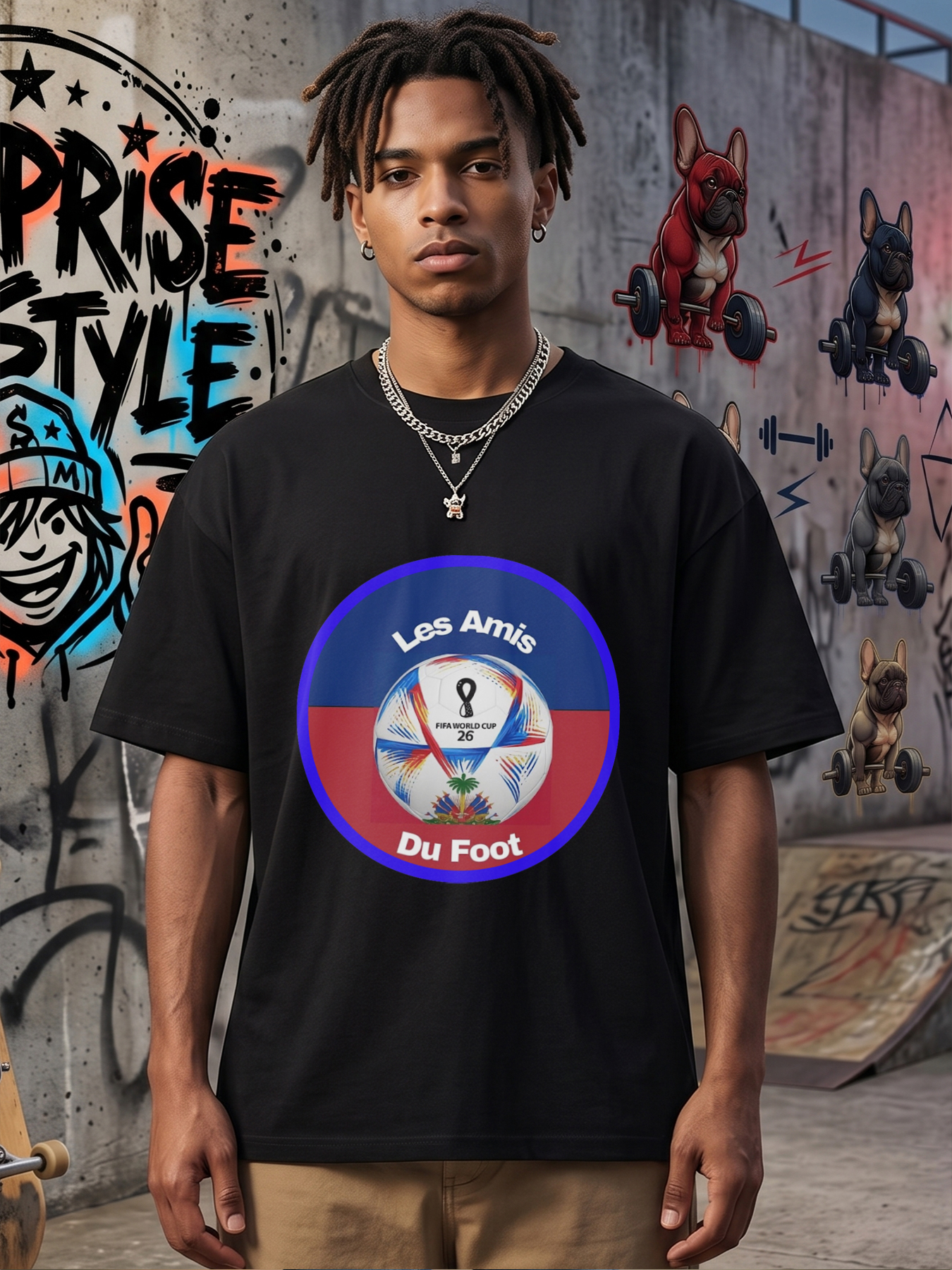 Men's Printed T-Shirt Les Amis Du Foot FIFA World Cup 26 Soccer Ball Design Casual Round Neck Lightweight Breathable Summer Short Sleeve Tee for Football Fans and Sports Enthusiasts