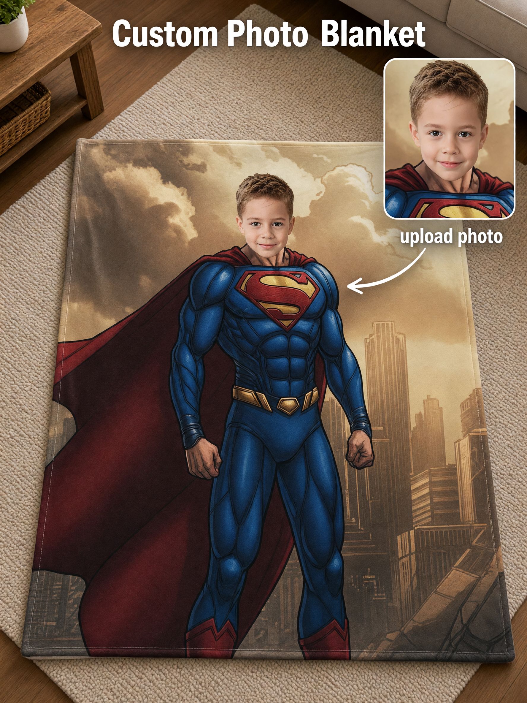 Custom Photo Superhero Flannel Blanket, Ultra Soft Personalized Comic Fleece Throw for Kids, Ideal Keepsake Gift
