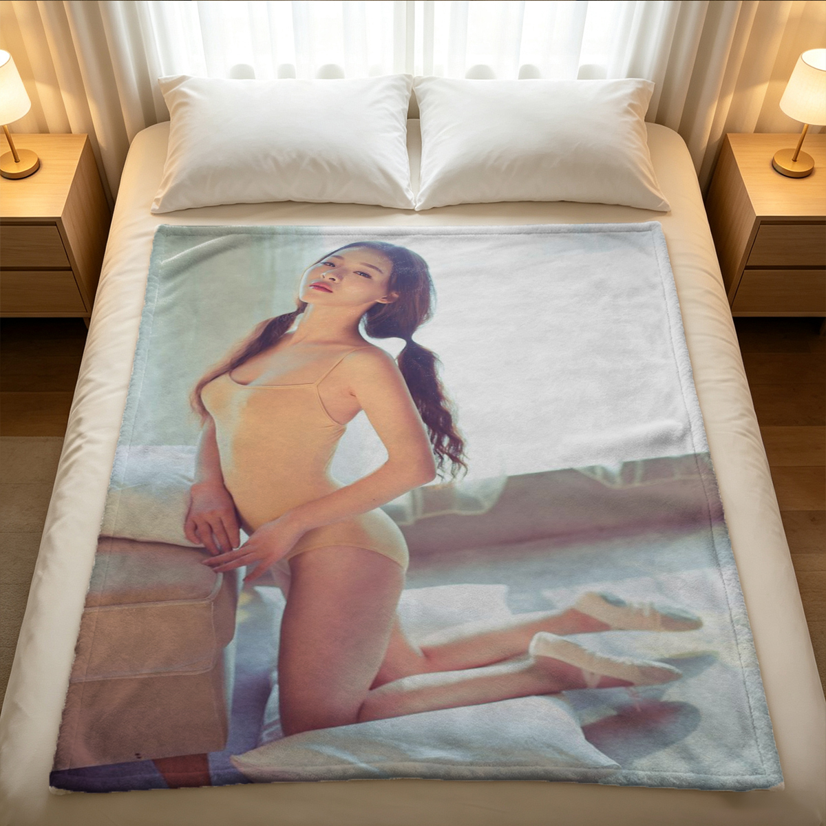 Rina Ikoma smiling in torn white bandage top outdoors - Blanket