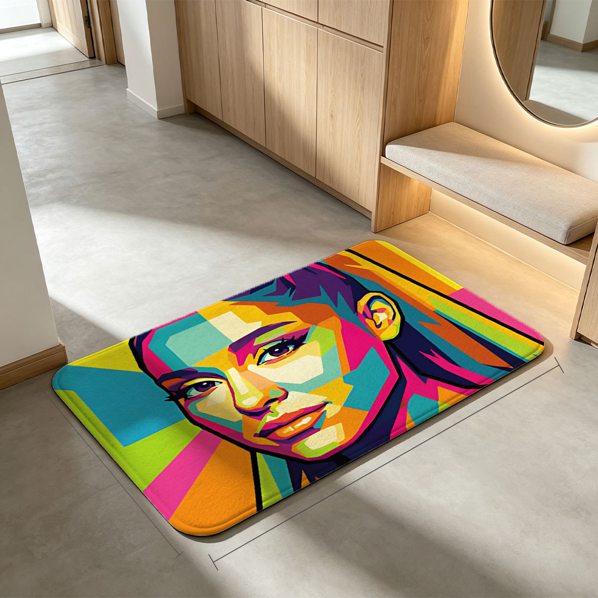 Colorful Pop Art Portrait of a Woman with Vibrant Geometric Patterns - Flannel floor mat
