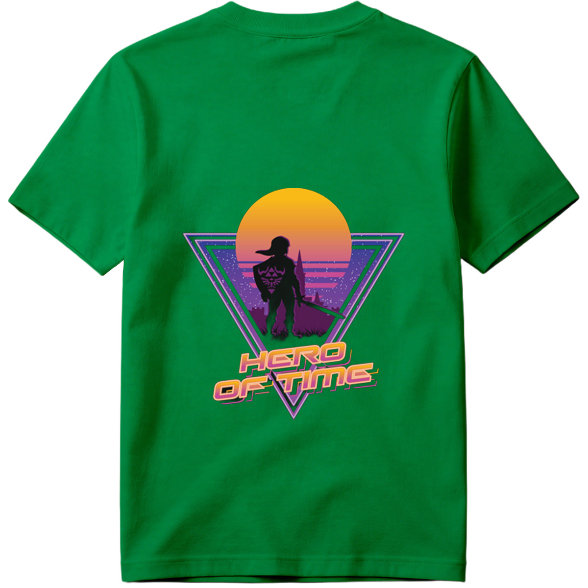 Hero of Time: Link Silhouette in Retro Sunset Scene - Tee