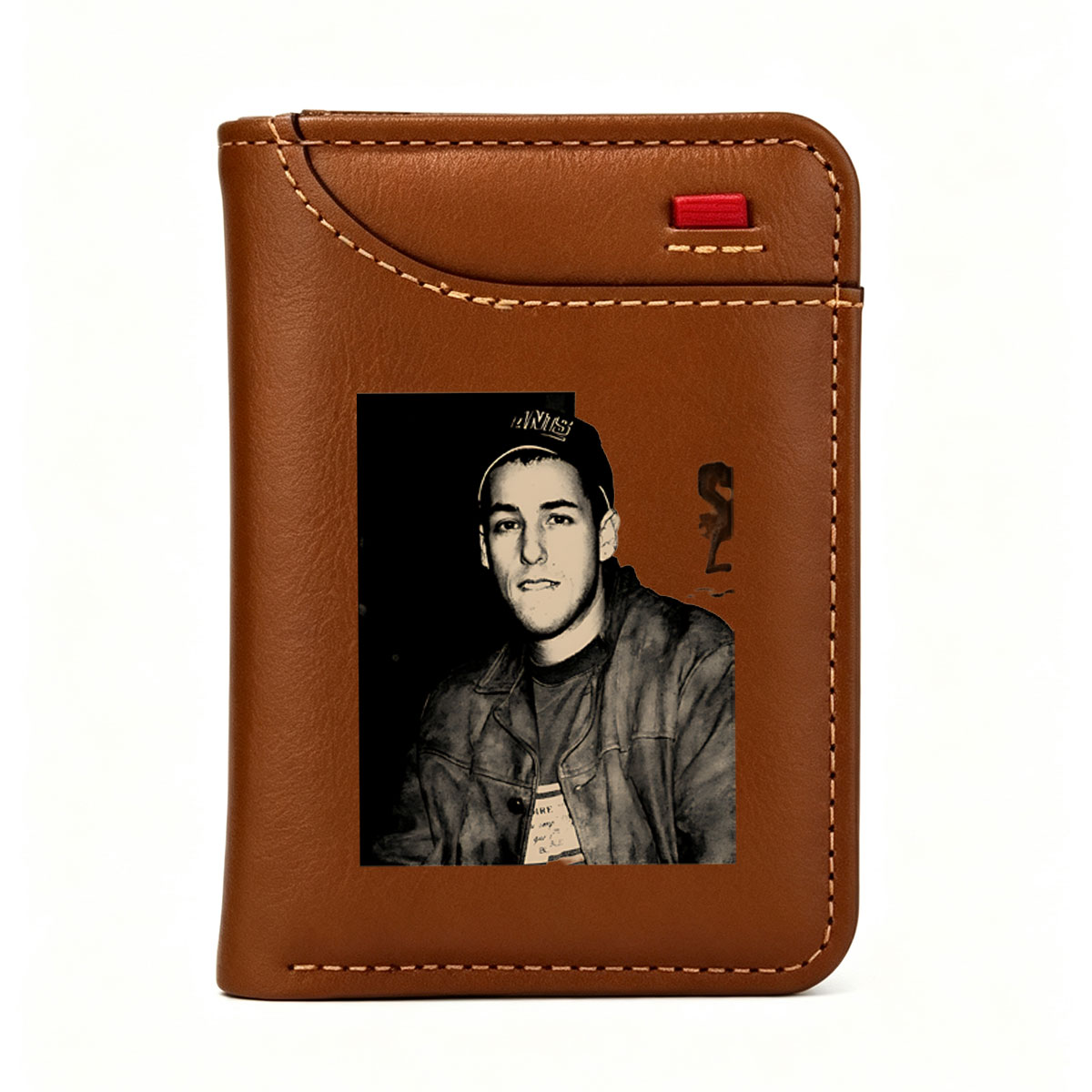 Young Man in Leather Jacket and Baseball Cap - Vertical Style Wallet