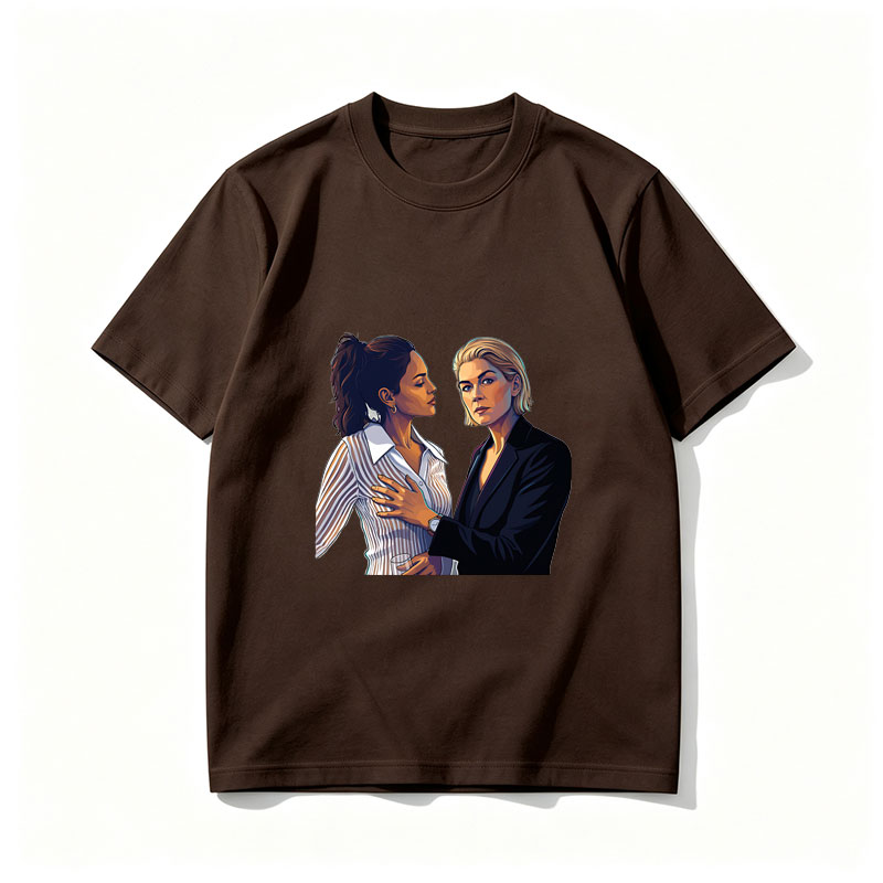 Two Women in Formal Attire Sharing an Intimate Moment - Tee
