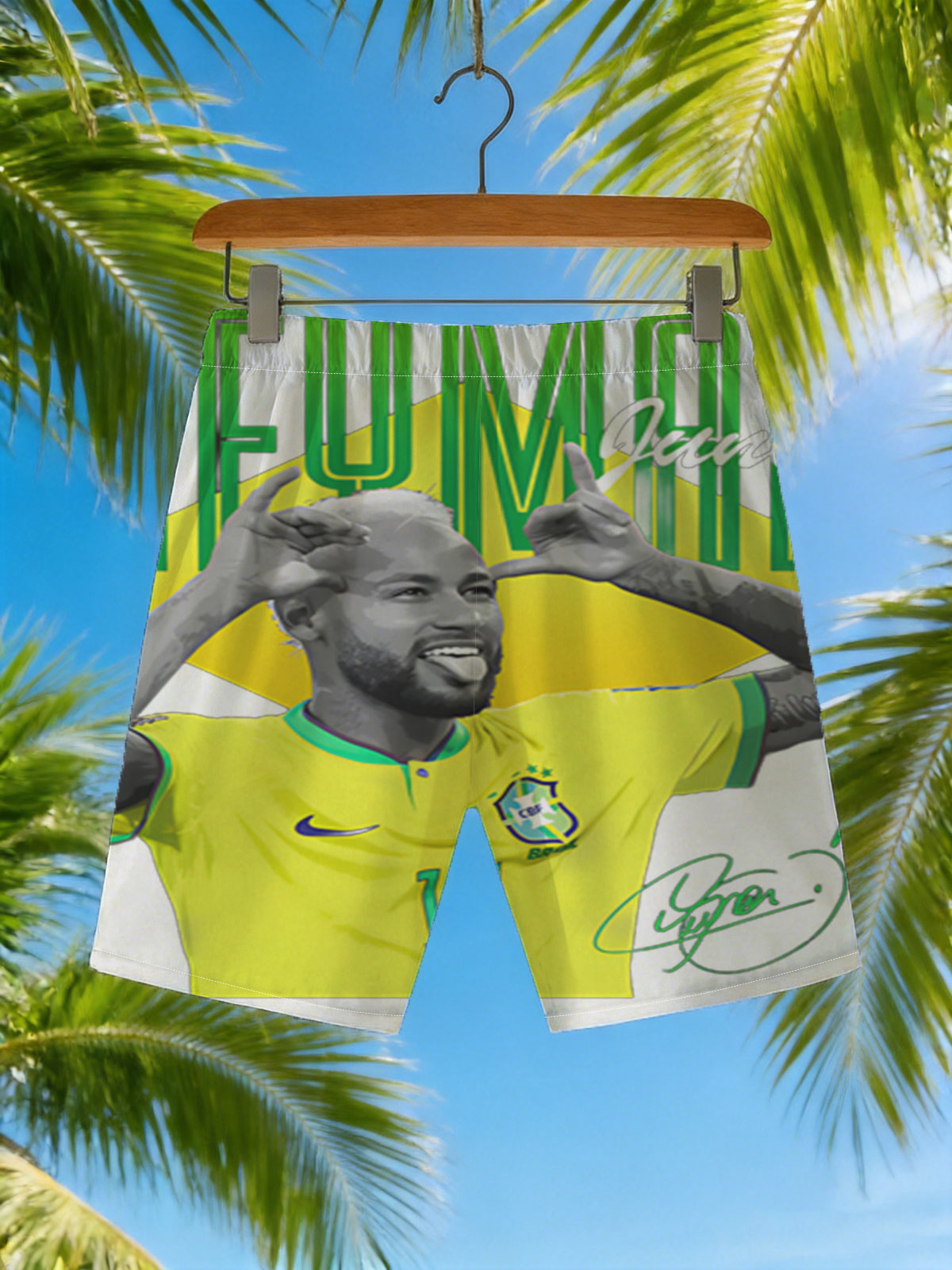 Neymar Junior - Brazil National Football Team Player, Wearing No. 10 Jersey -  Beach shorts