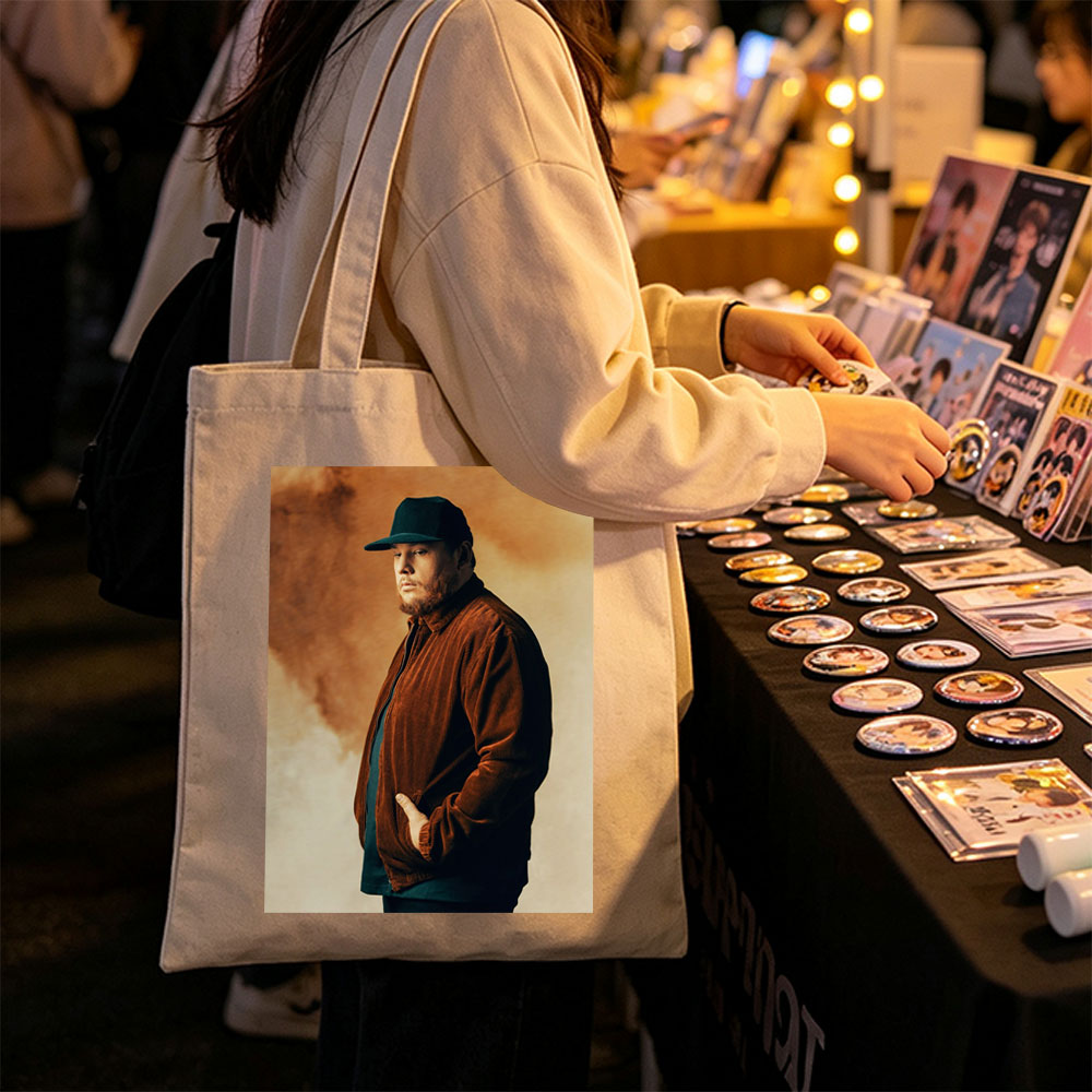 Luke Combs in a Studio Portrait Wearing a Brown Corduroy Jacket and Black Cap - Canvas tote bags