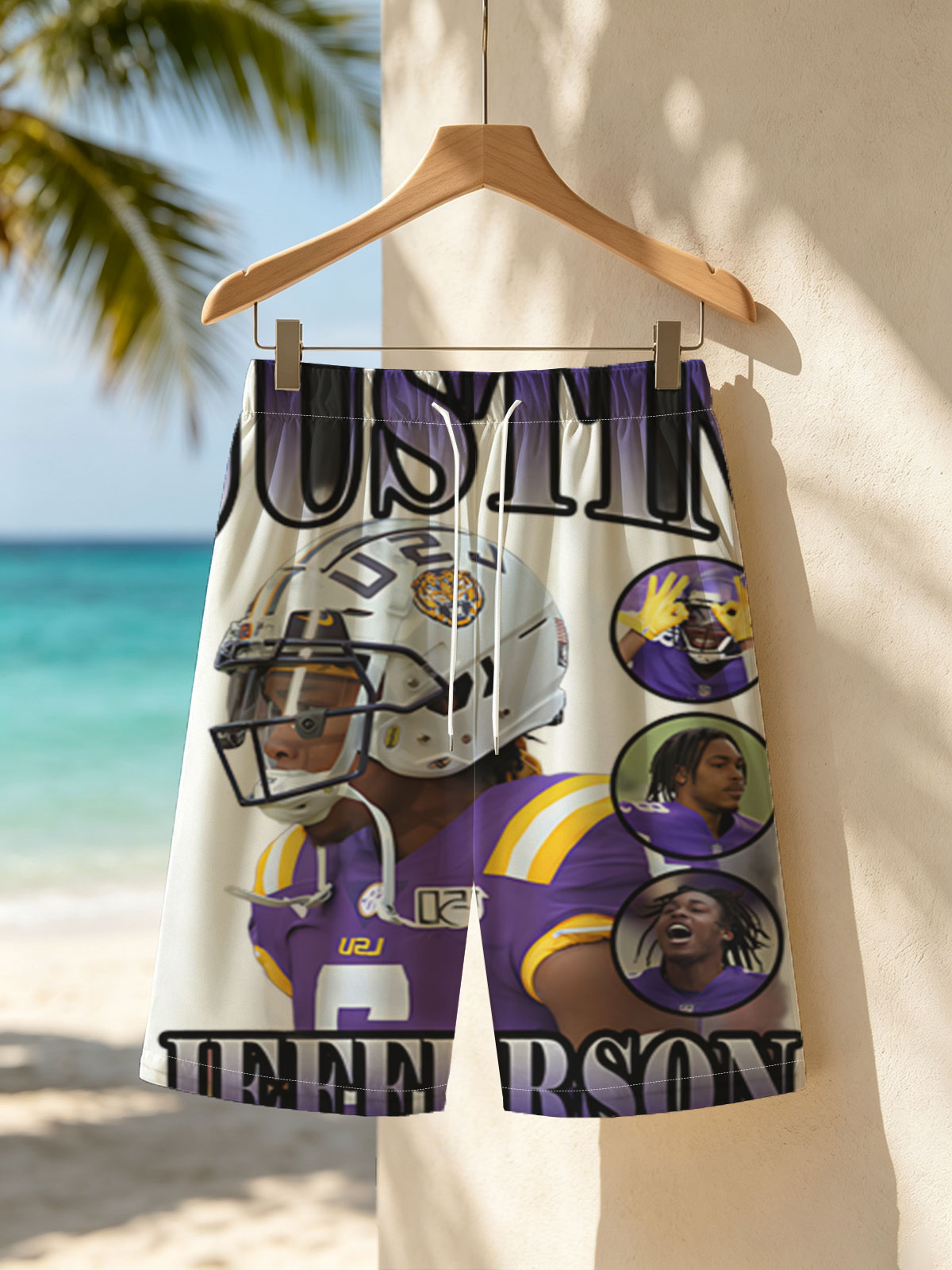 Justin Jefferson LSU Football Player Highlight Collage -  Beach shorts