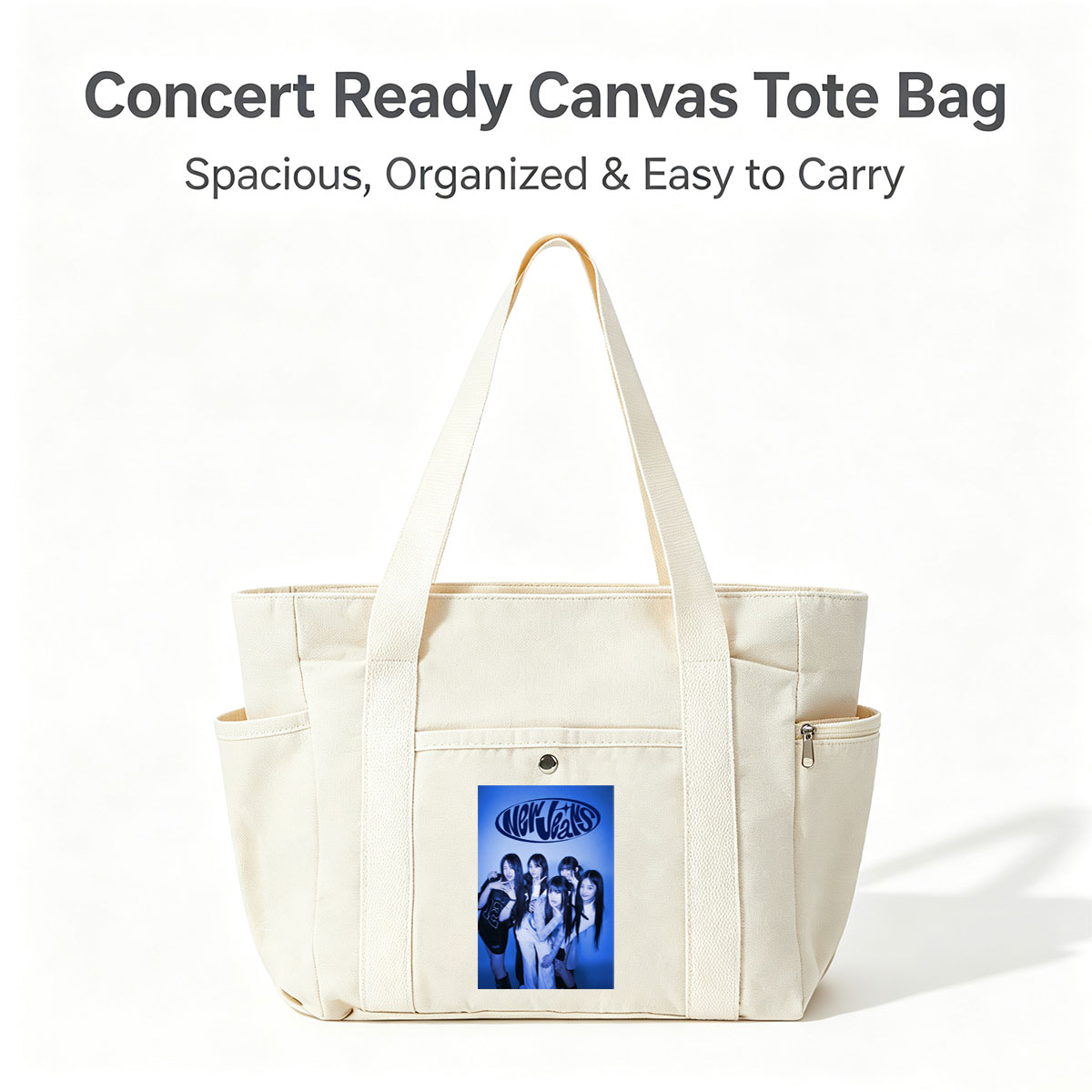 NewJeans Group Pose in Blue-Toned Studio Photo with Stylish Outfits and Confident Expressions - Multi-pocket bags