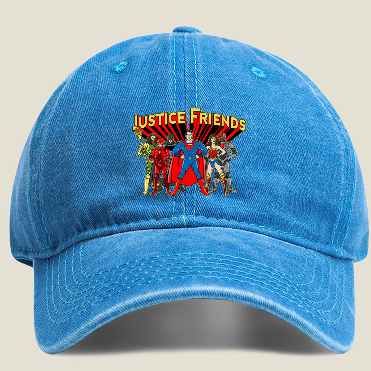 Justice League: Superman, Batman, Wonder Woman, The Flash, Aquaman, Cyborg - Washed Denim - Baseball Cap