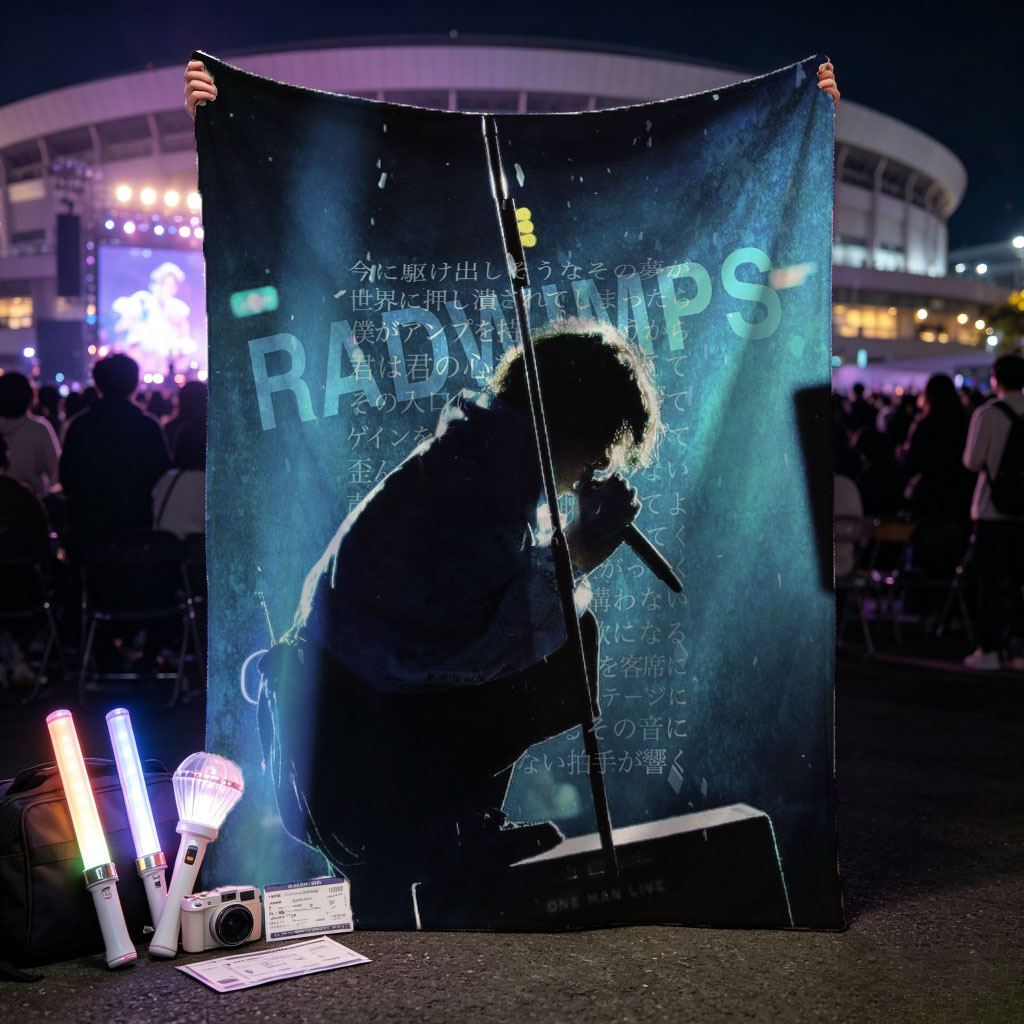 RADWIMPS Live Performance - Singer on Stage with Microphone and Dramatic Lighting - Blankets