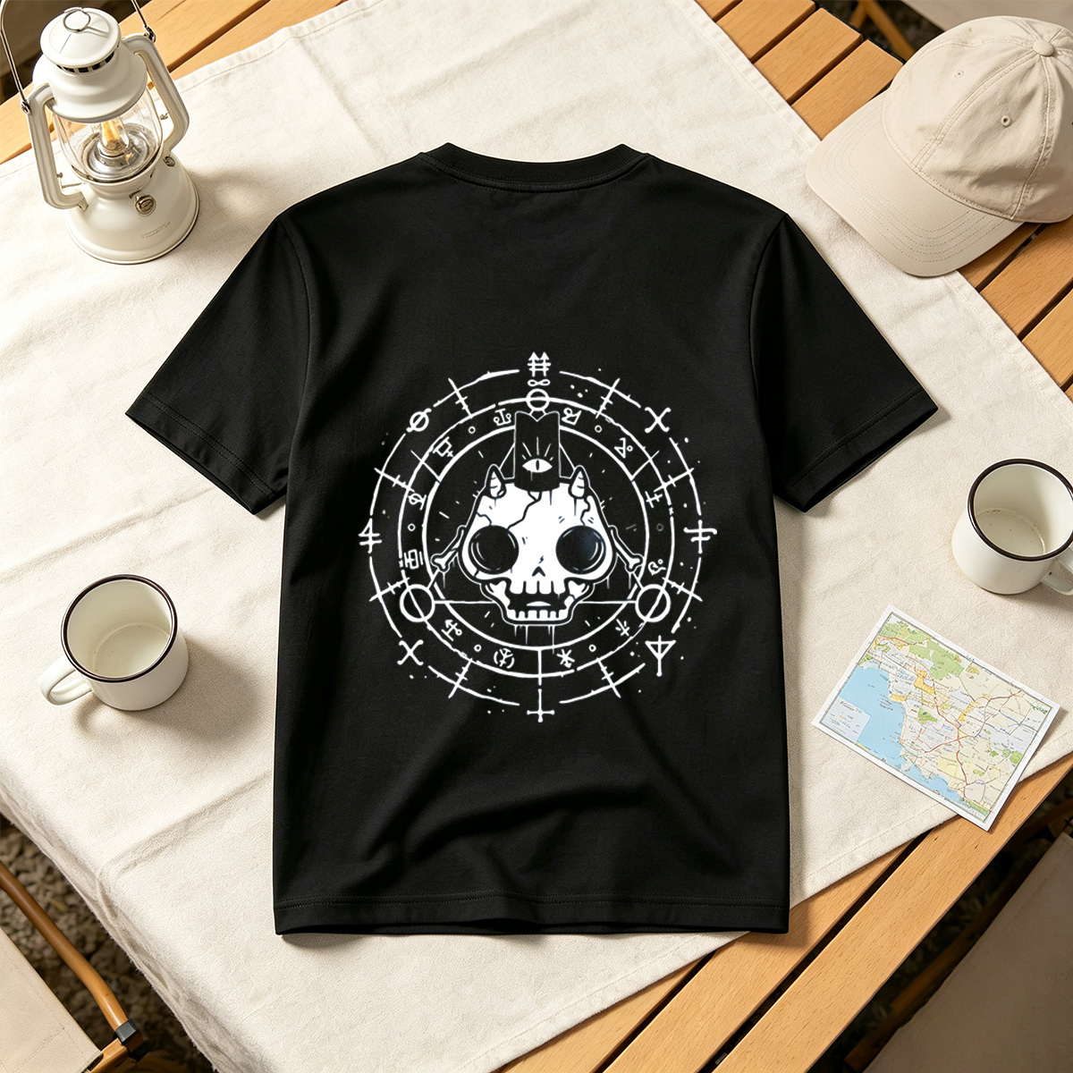Skull with Horns and Mystical Symbols - Tee