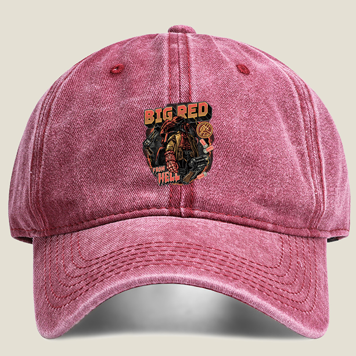 Big Red from Hell - Washed Denim - Baseball Cap