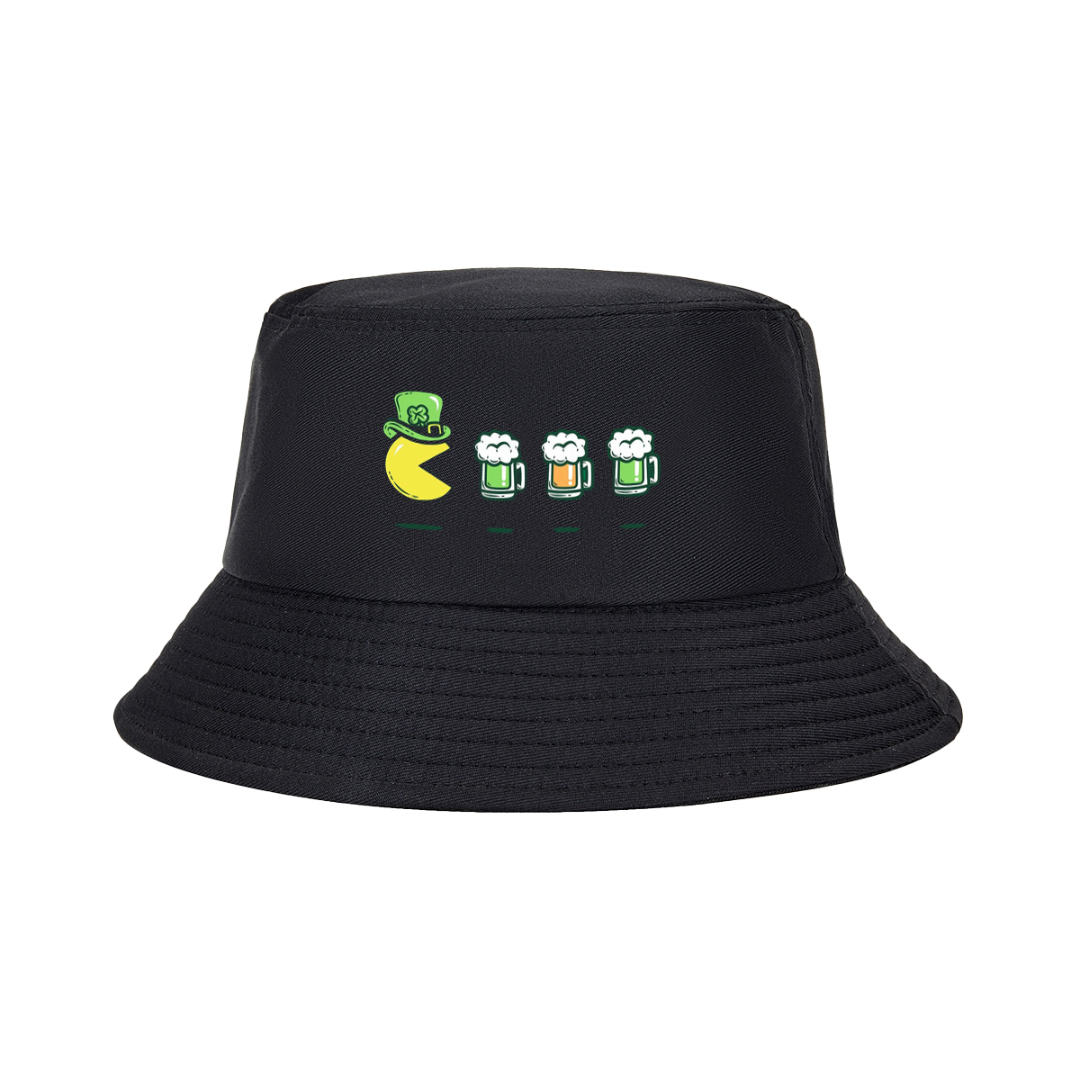 Pac-Man Wears a Leprechaun Hat and Approaches Beer Mugs - Fisherman's Hat