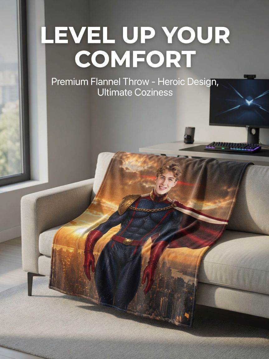 Custom Face Superhero Blanket Personalized Photo Flannel Throw Soft Warm Fleece Bed Couch Blanket Unique Gift for Him