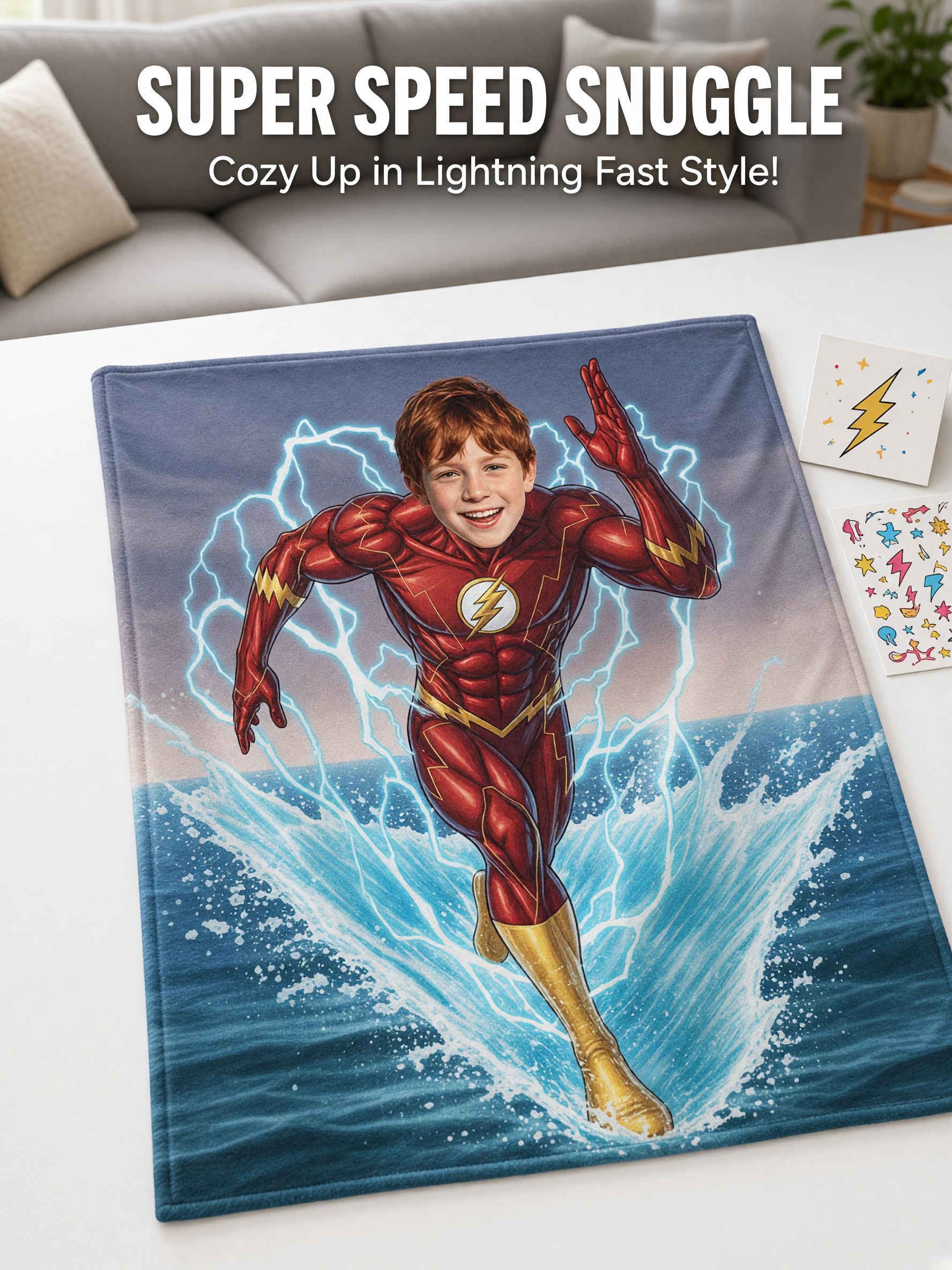 Custom Photo Superhero Flannel Fleece Blanket, Personalized Headshot Throw Blanket for Kids and Adults, Cozy Gift