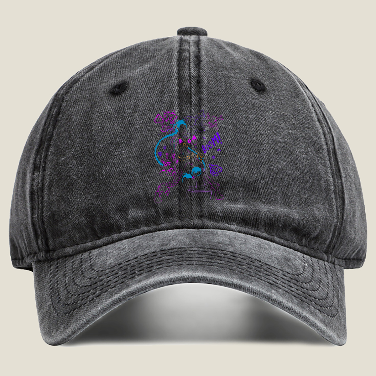 Doraemon and Friends in Neon Chaos: Boom! - Washed Denim - Baseball Cap
