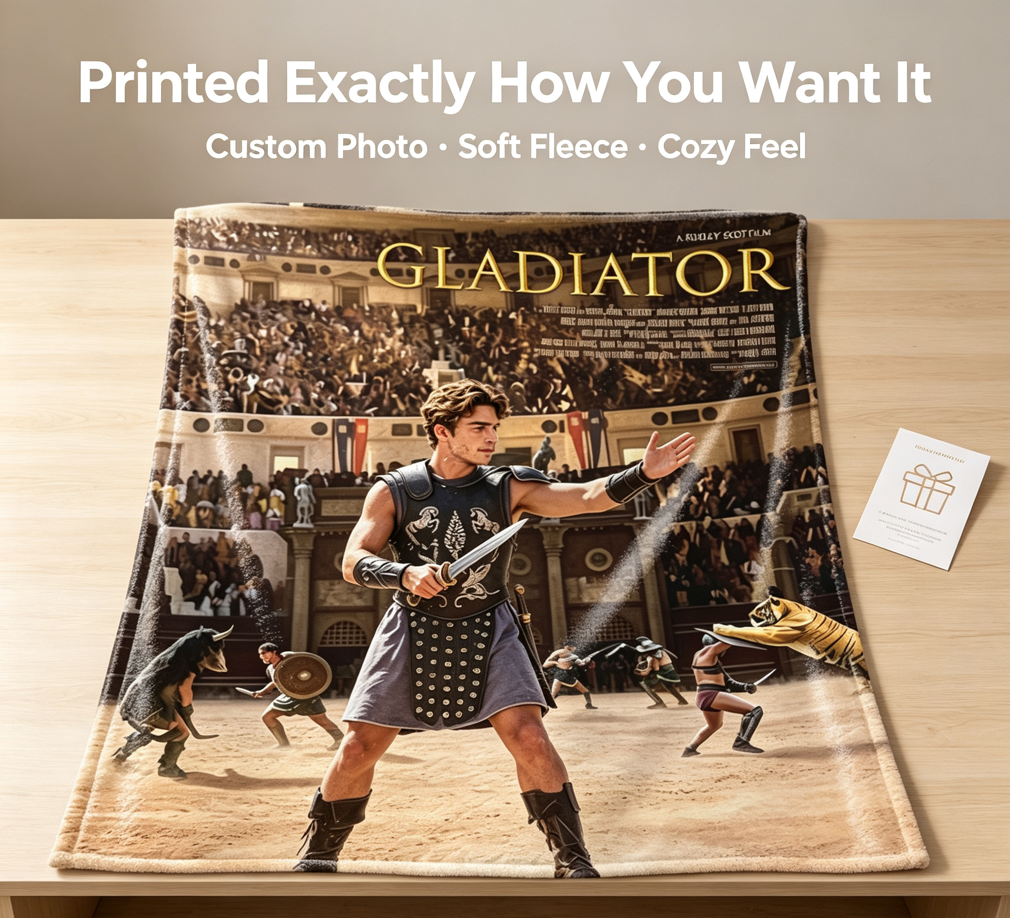 Custom Face Blanket Gladiator Movie Inspired Flannel Blanket for Couch, Bed, or Travel – Perfect Gift for Movie Fans and Roman History Enthusiasts