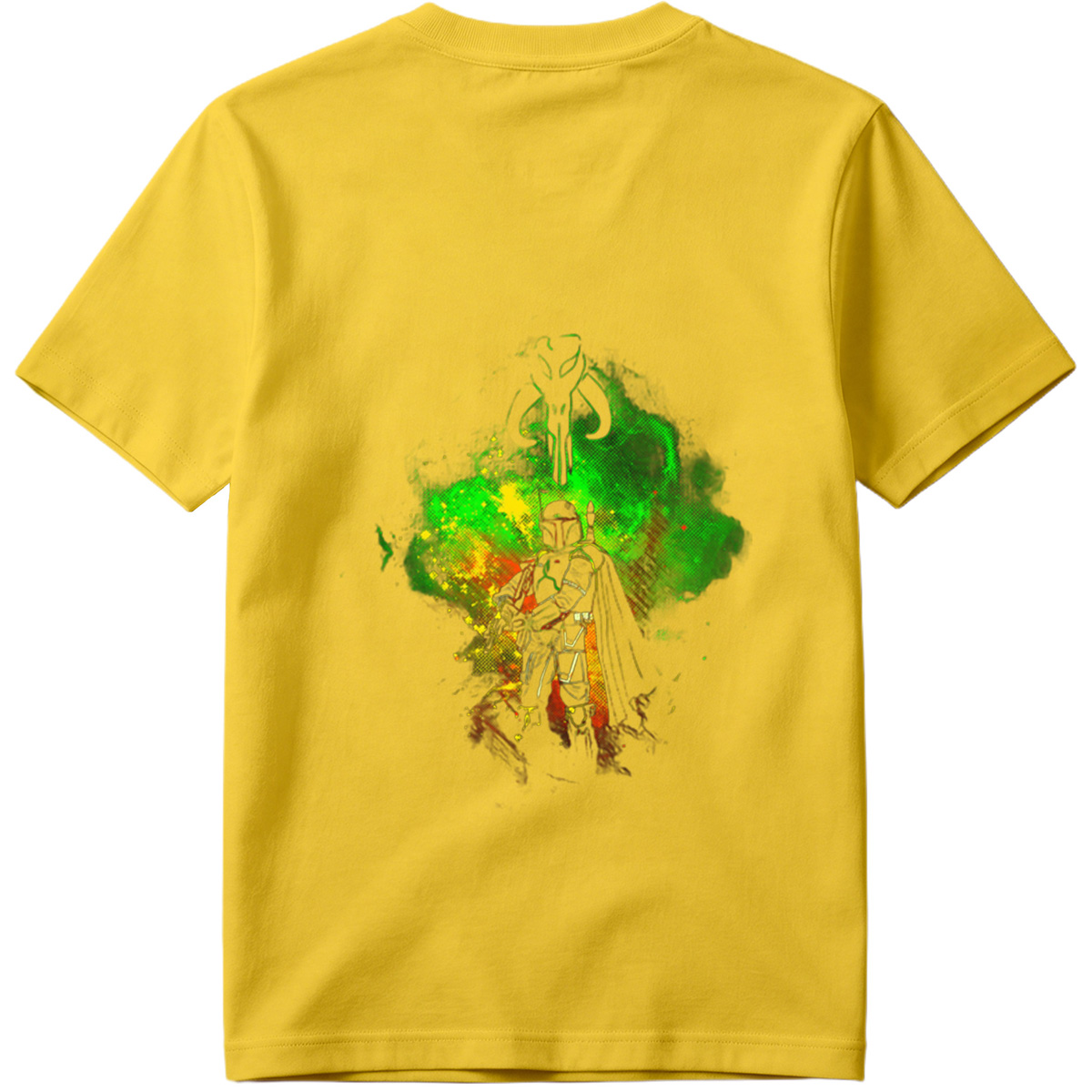 Mandalorian Warrior with Boba Fett Helmet and Green Energy Background - Tee