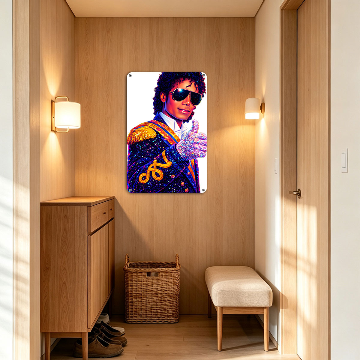Michael Jackson in Iconic Military Jacket and Sunglasses, Giving a Thumb-Up Gesture - painting